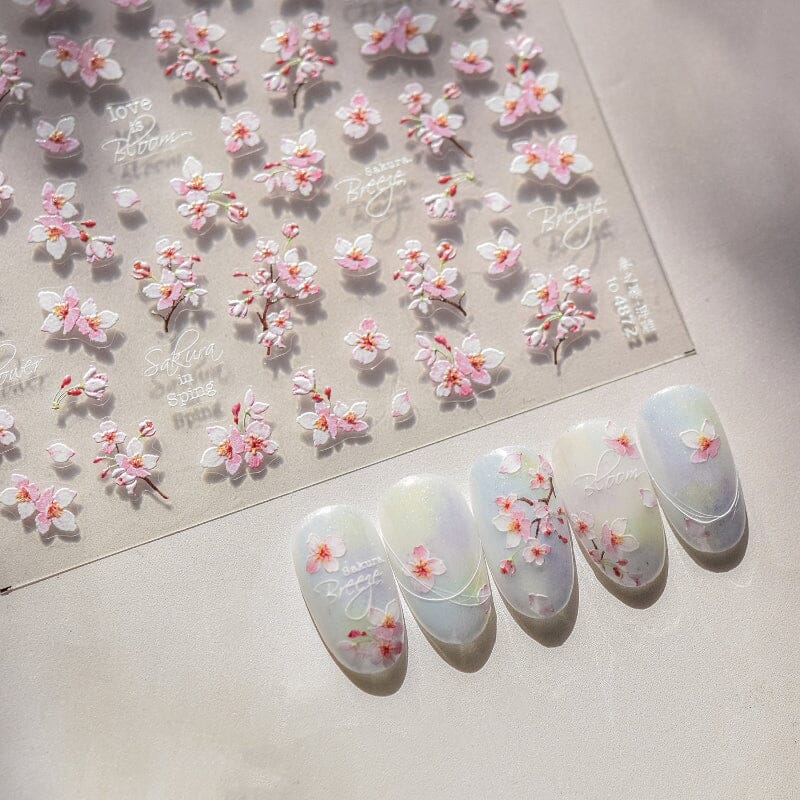 Spring Flowers Blooming Sakura Nail Stickers - Cherry Blossom Nail Art Decals for DIY Manicure | Perfect for Spring Parties, Weddings & Nail Salon Designs