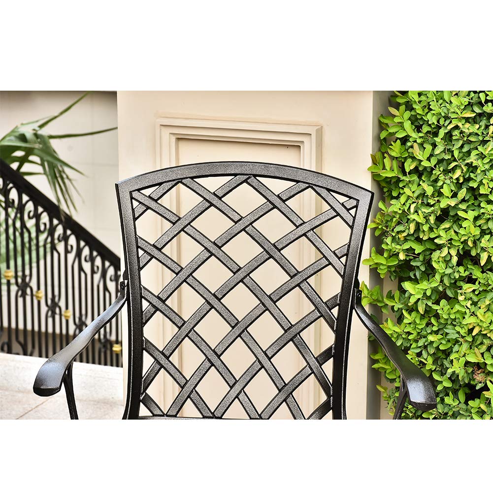 TITIMO 5-Piece Outdoor Patio Dining Set - All-Weather Cast Aluminum Furniture with 4 Chairs & 1 Round Table | Umbrella Hole, Lattice Weave Design | Perfect for Garden, Deck, Backyard & Poolside Dining