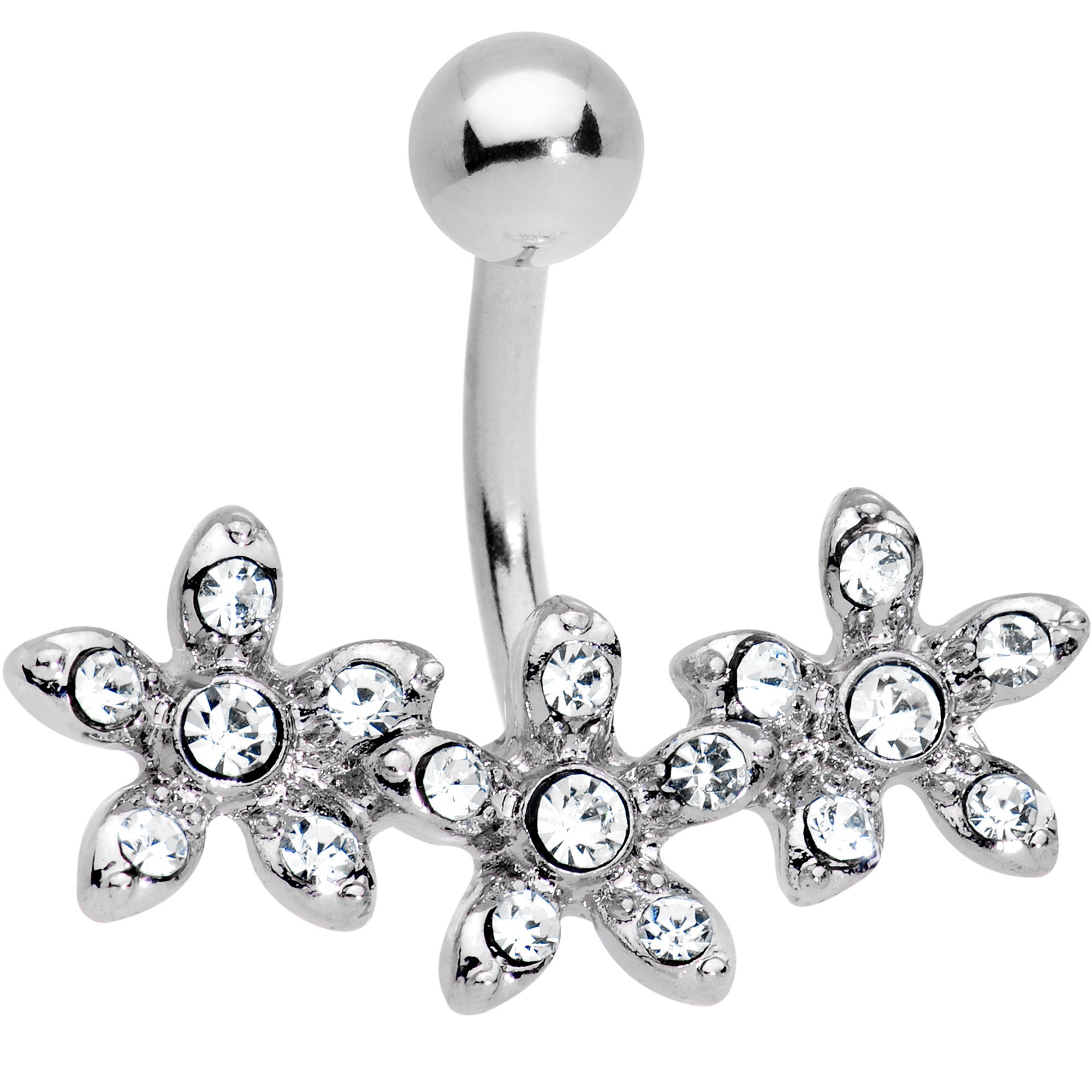 Body Candy Steel Triple Flower Belly Ring - Elegant Navel Piercing Jewelry for Women | Perfect for Summer, Beach & Festival Outfits
