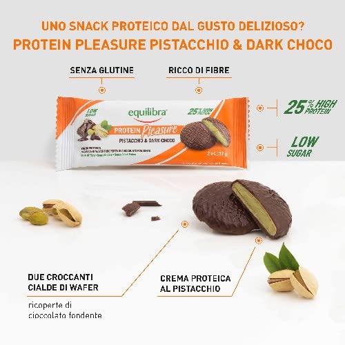 Equilibra Protein Bars - Pistachio & Dark Chocolate, High Protein Wafer with Creamy Filling, Low Sugar, Gluten Free, Palm Oil Free, 24 Pack (34g Each) | Perfect for Post-Workout Recovery, Healthy Snacking & On-the-Go Nutrition