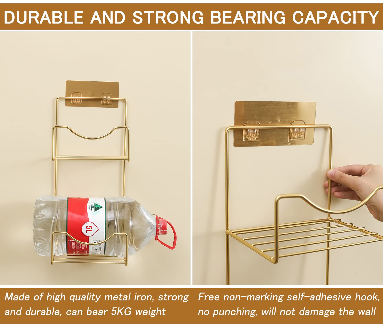 Hanging Handbag Organizer for Closet - Wall Mount Purse Storage Holder with 2 Shelves | Space Saving Metal Handbag Display Shelf | Gold Finish | Perfect for Bedroom, Walk-in Closet, and Dorm Organization