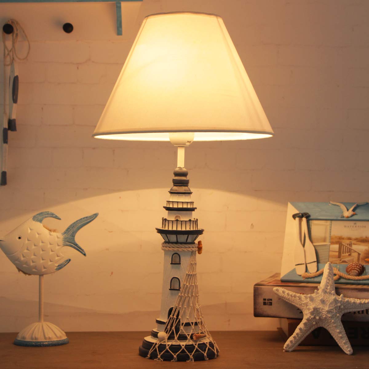 LITFAD Blue Nautical Style LED Reading Light - Modern Bedside Table Lamp with 1 Light, Resin Desk Lamp for Bedroom, Kids Room & Office - Perfect for Night Reading and Cozy Ambiance