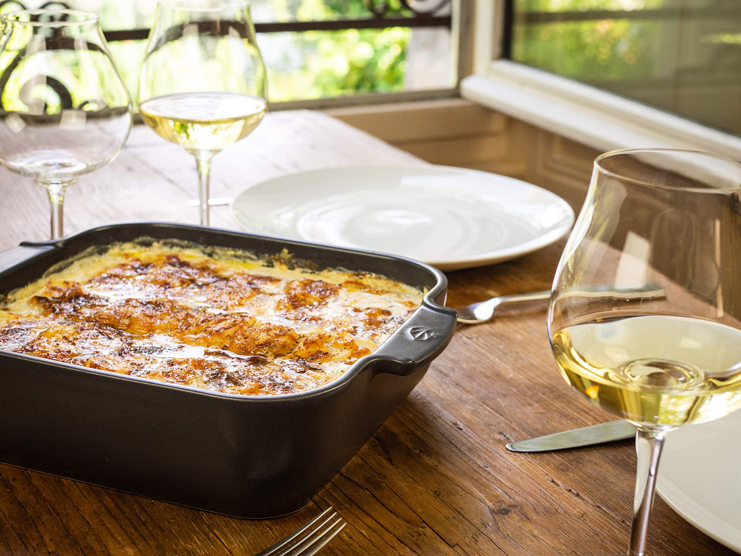 Peugeot Appolia Square Ceramic Oven Dish with Handles - 9 x 2.5 Inch Blue Baking Pan for Casseroles, Lasagna & Desserts - Durable Stoneware Baker for Oven & Microwave Use