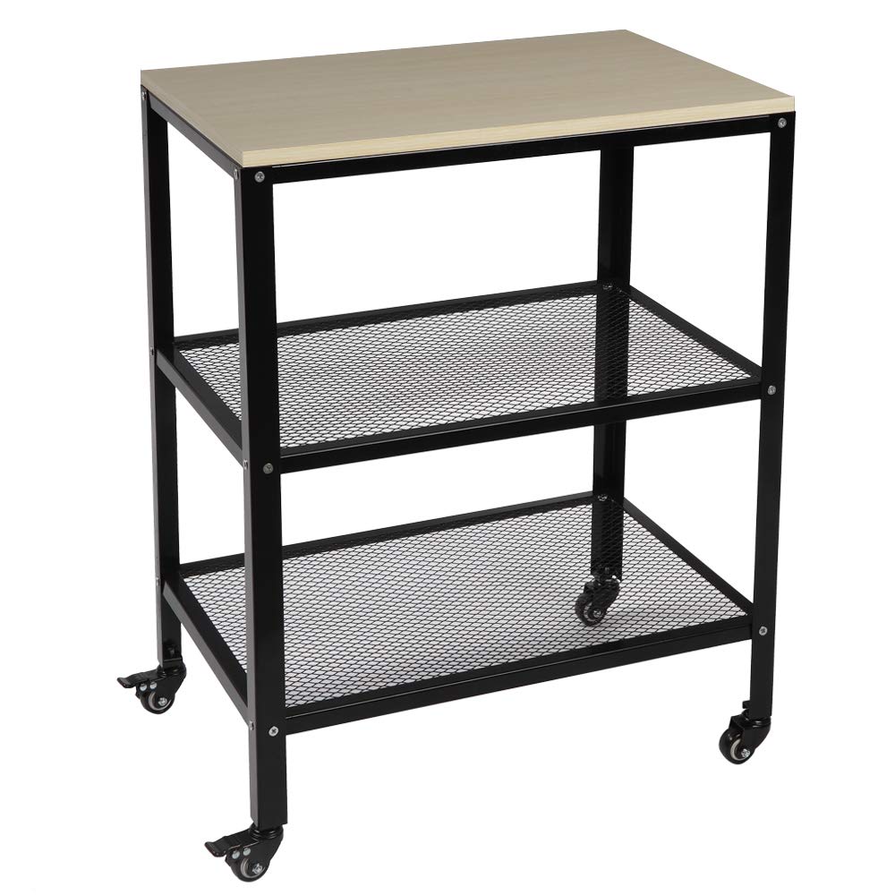 3-Tier Industrial Kitchen Microwave Cart with Wheels - Rolling Serving Bar Cart & Storage Rack with Sturdy Metal Frame - Perfect for Kitchen, Living Room, Dorm & Small Spaces (White)
