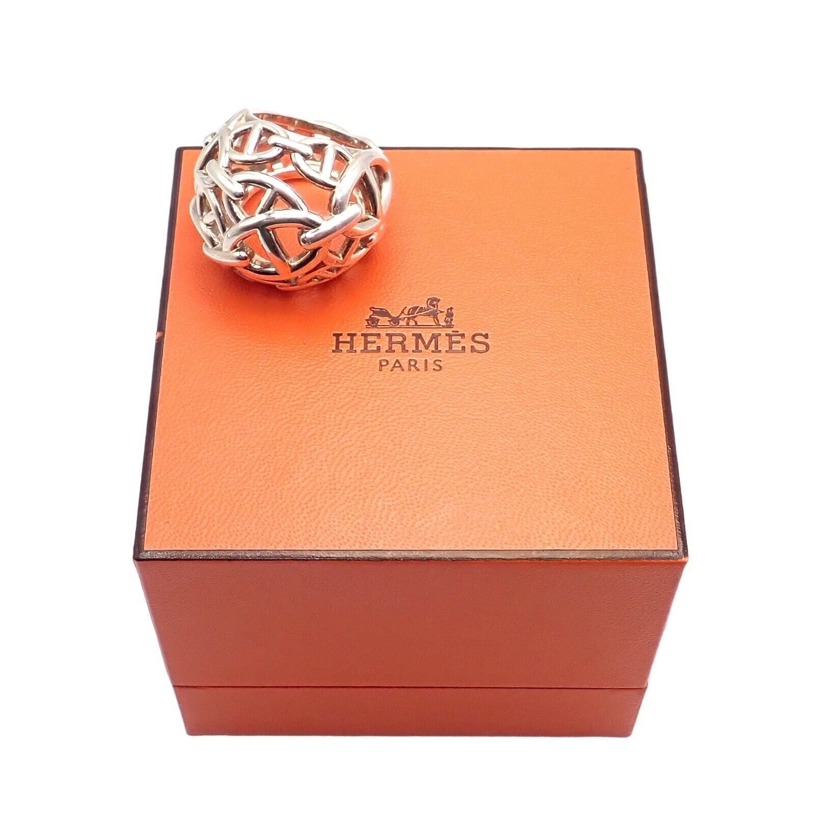Authentic Hermes Sterling Silver Large Chaine D'anchre Dome Ring Size 4.5 - Luxury Jewelry for Women, Perfect for Parties, Weddings & Special Occasions