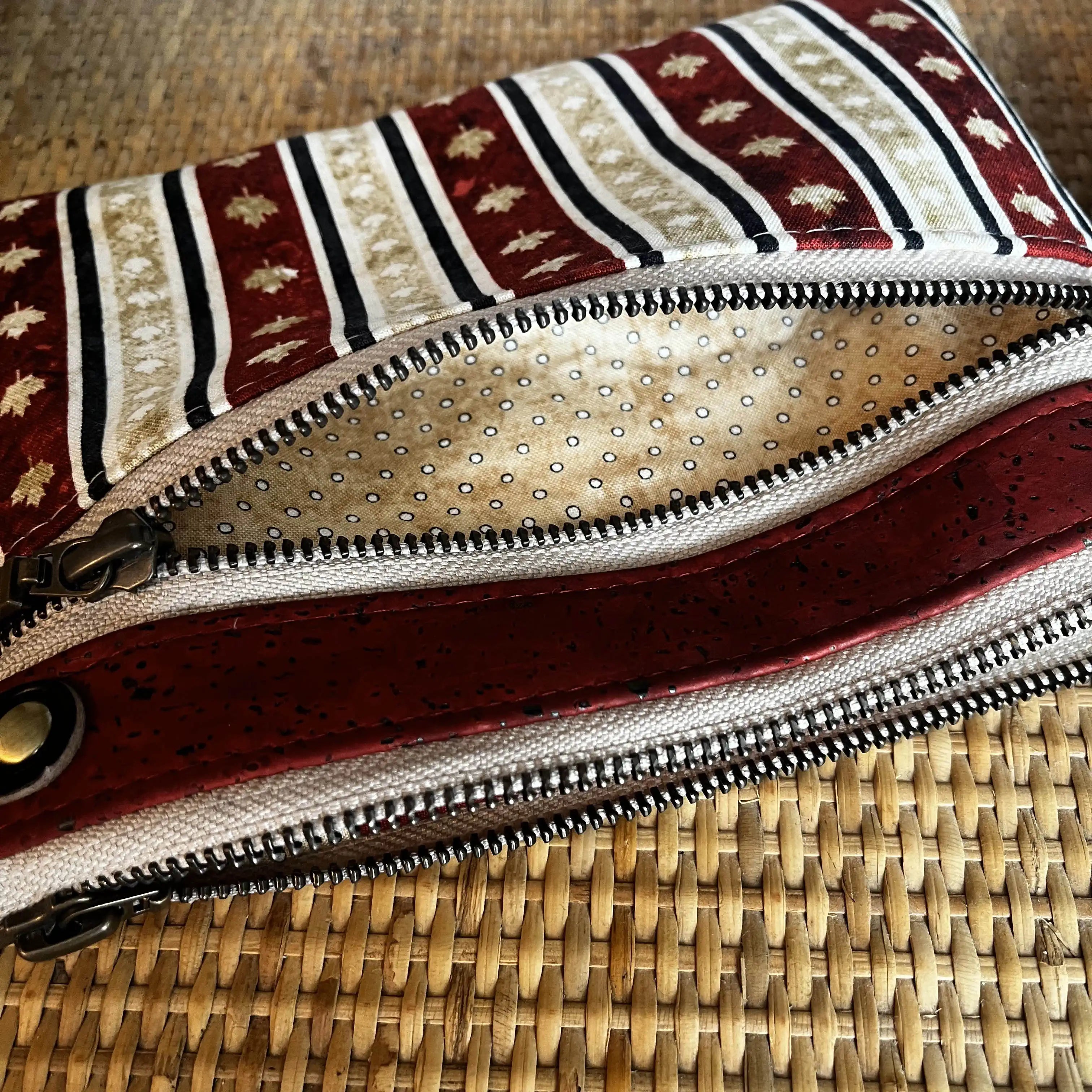 Izzy Cross Body Small Handbag - Scarlet Red Cork with 'Canada' Print & Brushed Antique Finish | Perfect for Travel, Shopping & Everyday Use