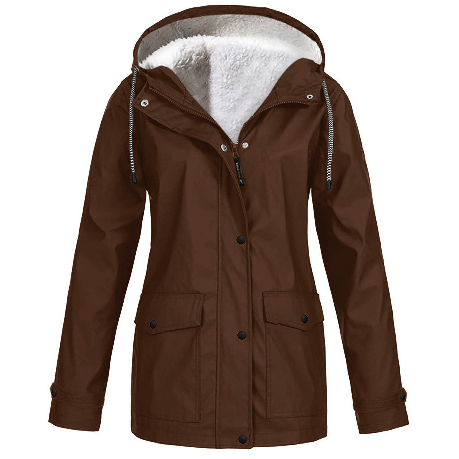 URBEST Women's Fleece Lined Windbreaker - Lightweight Waterproof Rain Jacket with Hood & Pockets for Hiking, Running & Outdoor Activities