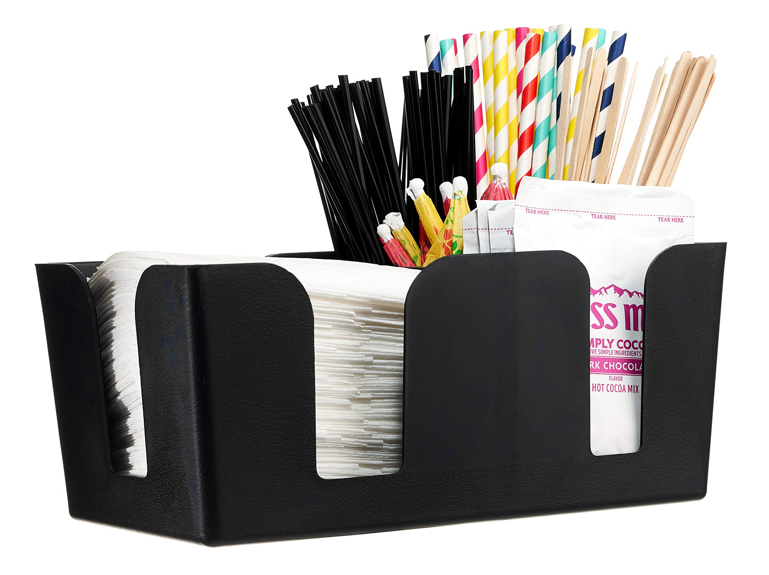 9-Pack Heavy Duty Plastic Bar Caddy with 6 Compartments - Refillable Barware Organizer for Napkins, Straws & Utensils - Perfect for Home Bars, Restaurants & Party Serving Stations