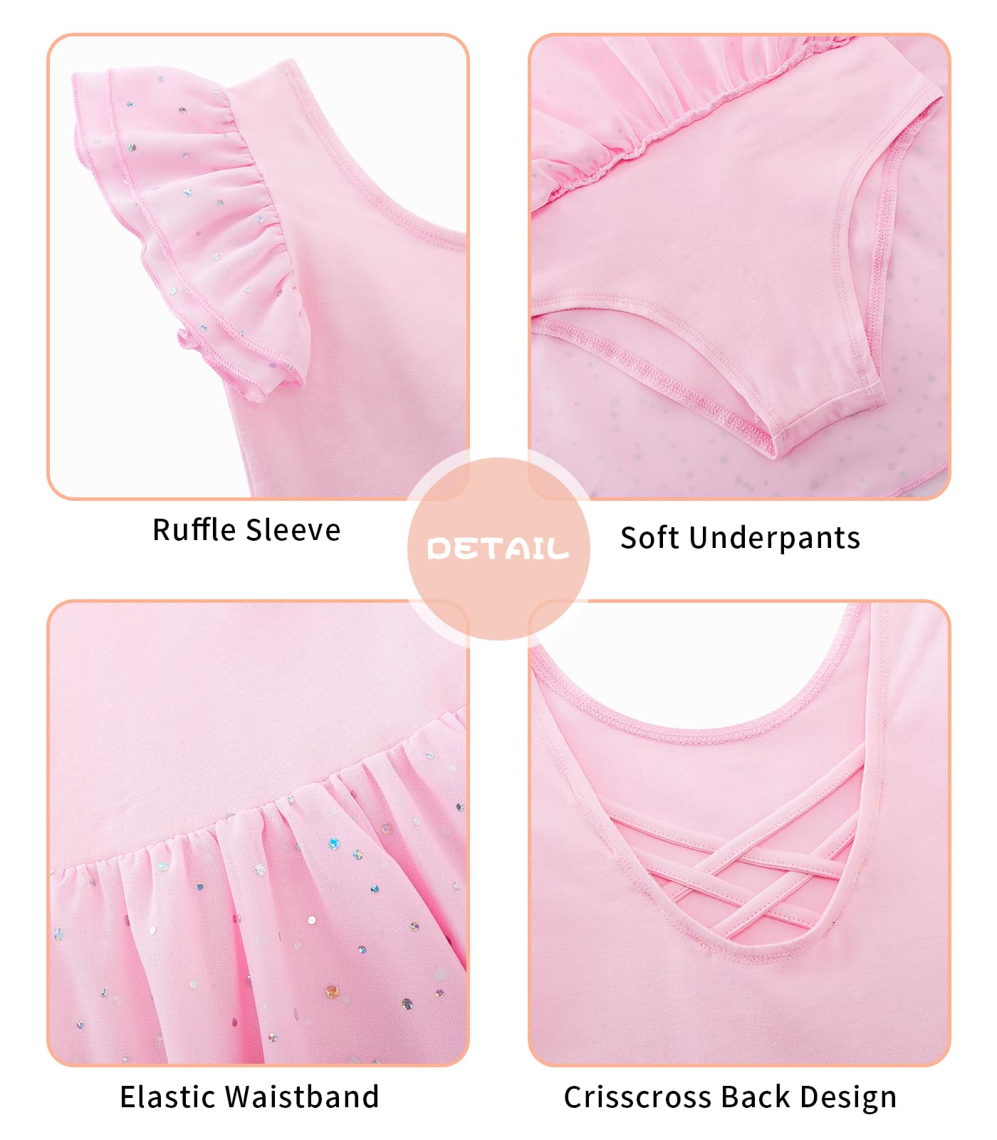Girls Ballet Leotard with Ruffle Sleeves - Sparkle Dance Leotard Costume for Kids Ages 3-9 Years - Perfect for Ballet Class, Recitals & Dance Performances
