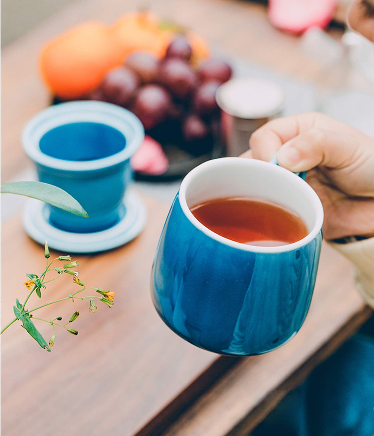 Premium Ceramic Tea Infuser Mug with Lid - 8oz Black Tea Cup with Built-in Strainer, Portable Travel Tea-For-One Set (Yellow) - Perfect for Home, Office & On-the-Go Tea Lovers