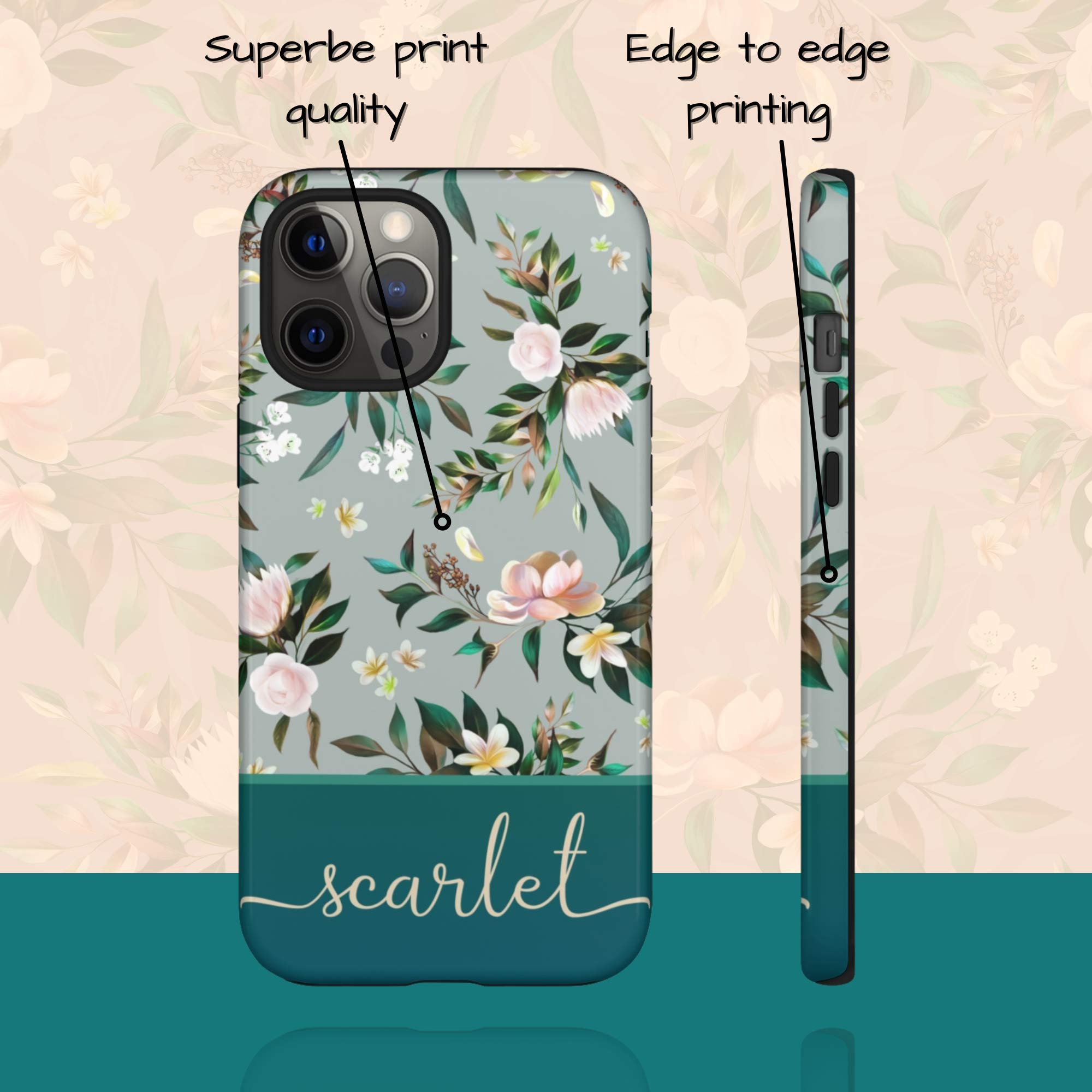 Custom Floral Name Phone Case - Personalized iPhone 16 Plus/15 Pro Max/14/13 Mini/12/11/X/XS Max/XR/7/8 Plus Cover - Perfect Gift for Women, Girls & Teens - Birthday, Anniversary, Valentine's Day Present