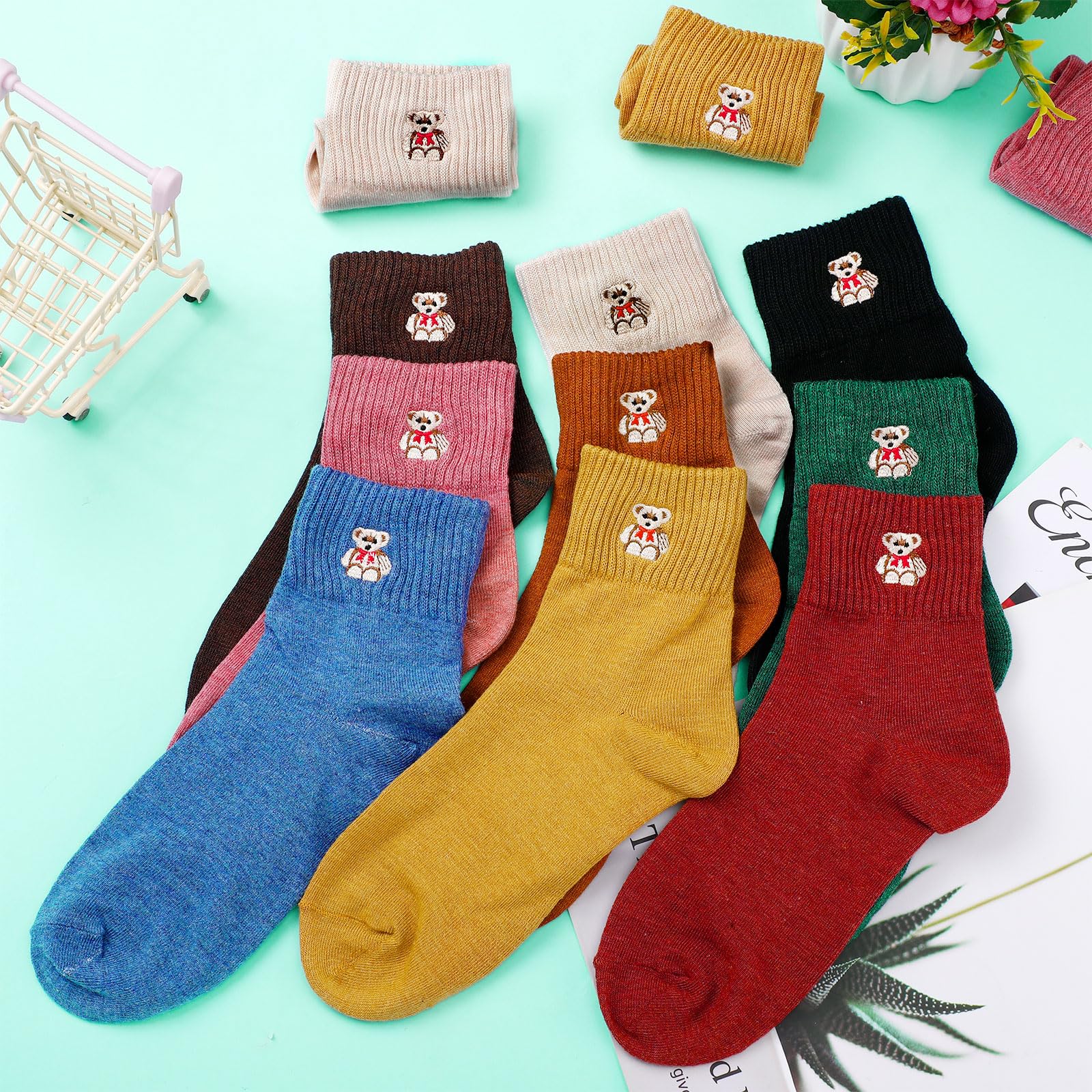 Eurzom 10 Pairs Women's Cotton Crew Socks - Cute Low Cut for Daily Wear & Gifts