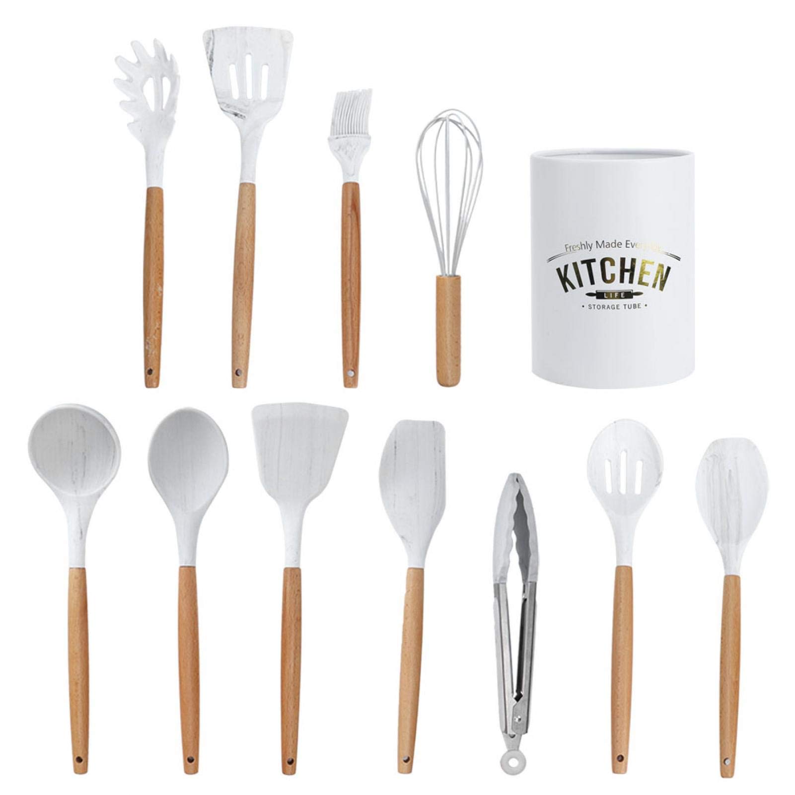 12PCS Non-Stick Silicone Kitchen Utensil Set with Wooden Handle, Durable Cooking & Baking Tools in Storage Box, Perfect for Home Kitchen, Restaurant, and Gifts for Kitchen Lovers, Ideal for Everyday Cooking and Baking