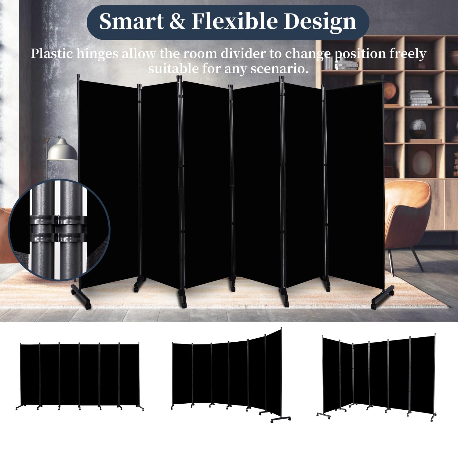 Lockable Wheel Room Divider Folding Privacy Screen - 132