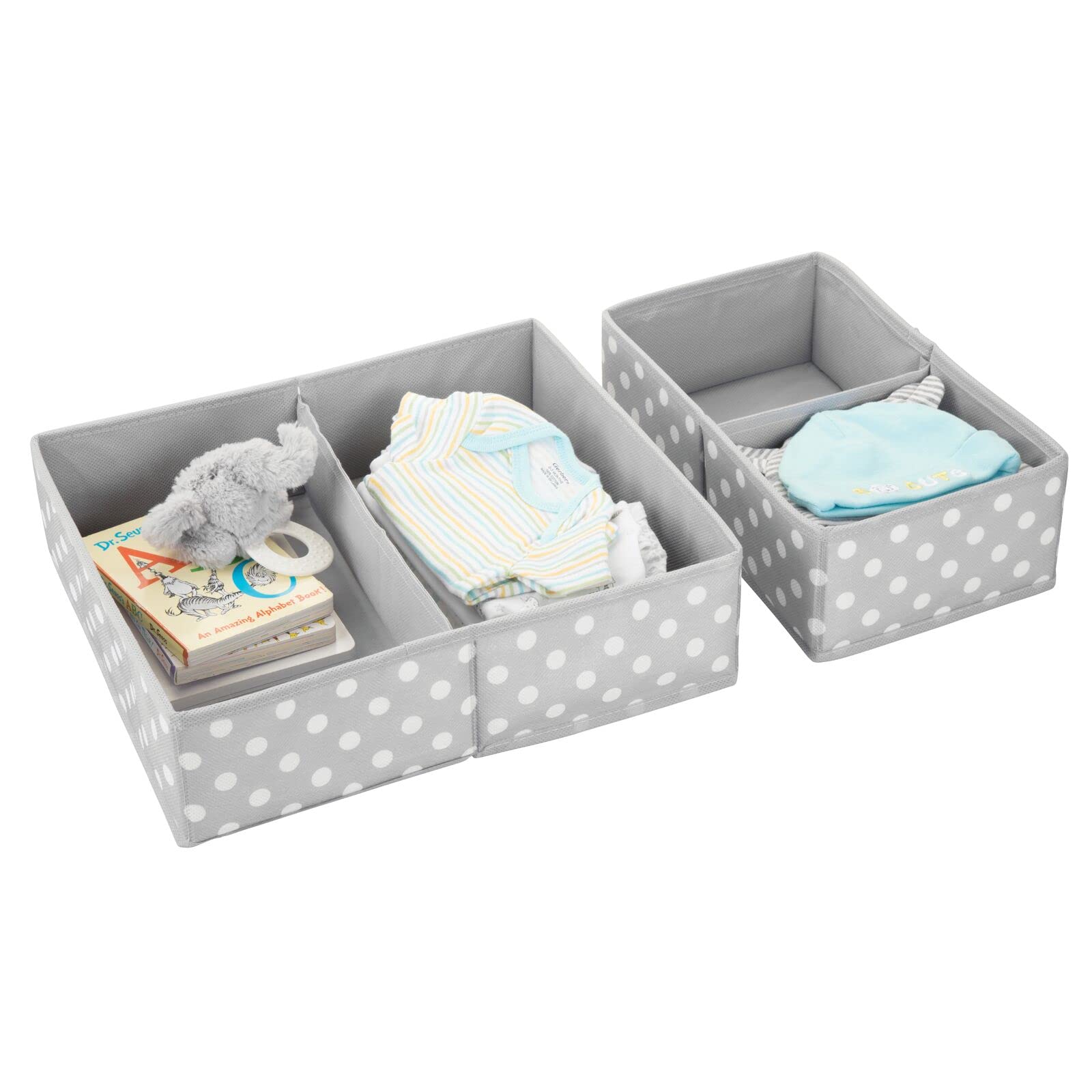 mDesign Fabric Drawer Storage Divider Organizer Bins - 2 Pack Gray/White Polka Dot for Nursery, Kids Bedroom, Dresser & Closet Organization | Perfect for Storing Clothes, Toys, Diapers & Playroom Essentials