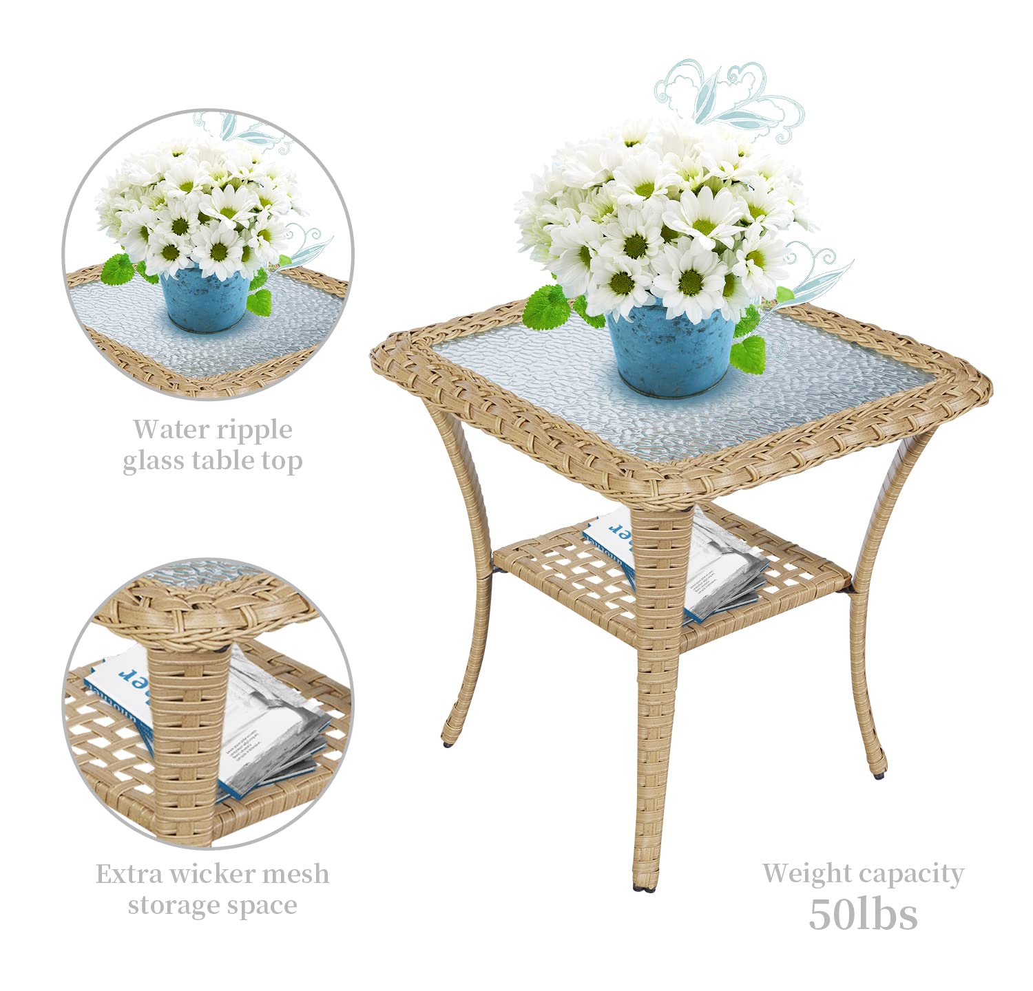 2-Piece Wicker Rocking Chair Set for Porch & Patio - Outdoor Rocking Chairs with Cushions & Side Table - Perfect for Relaxing on Your Deck, Garden or Backyard