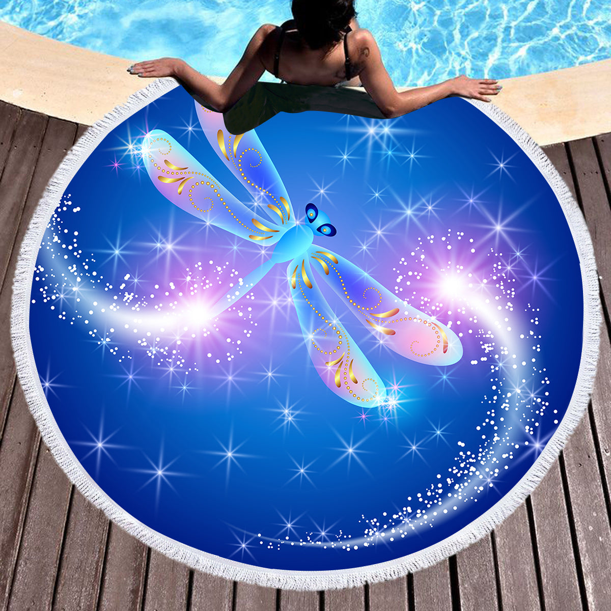 Dragonfly Magic Round Beach Towel - Large, Soft & Quick-Drying for Pool, Beach, Picnic & Outdoor Activities