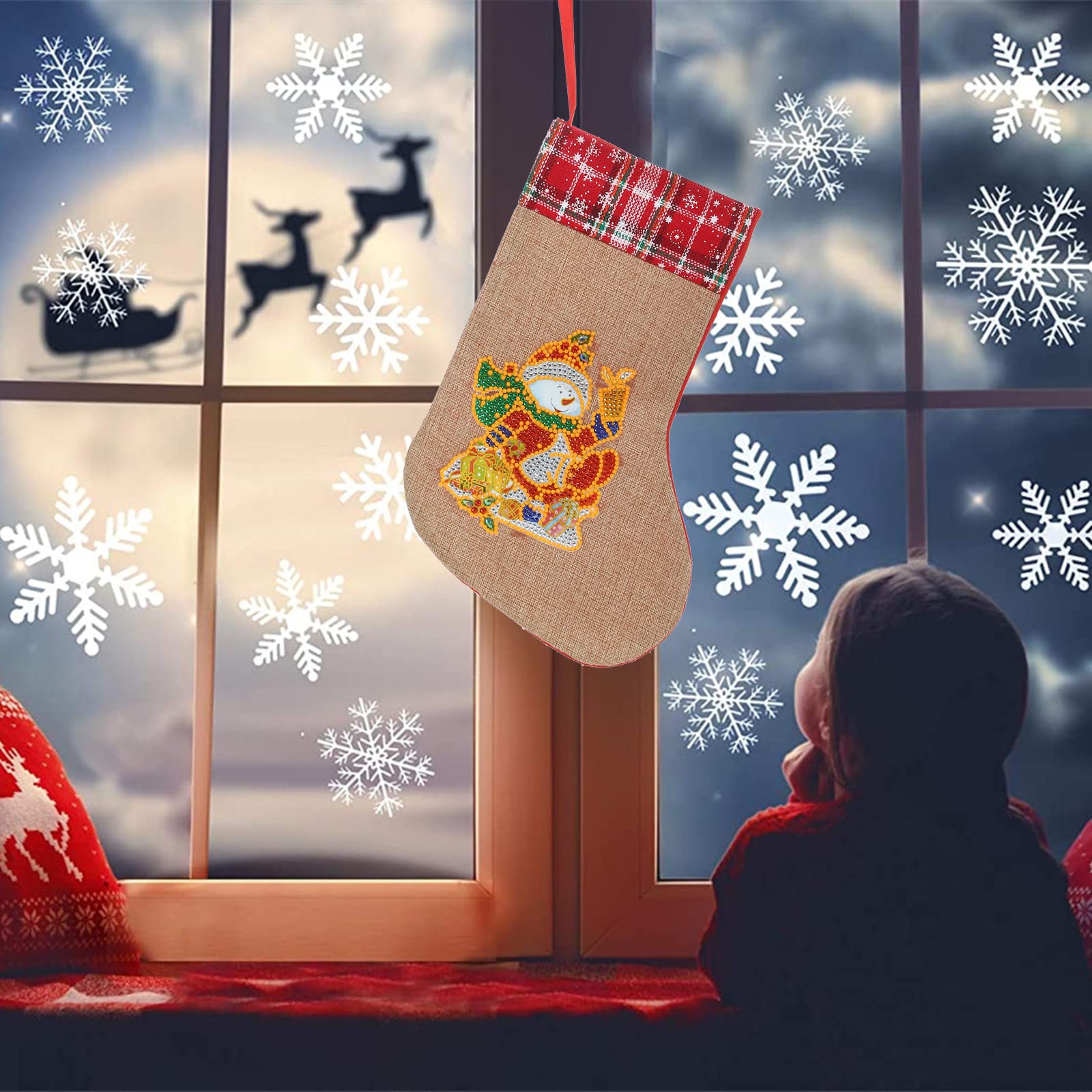 5D Diamond Painting Christmas Stockings - DIY Luminous Snowman & Gift Design, 12.2 Inch Holiday Decor for Fireplace, Xmas Party, Family Gathering | Perfect for Home Decoration, Gift Exchange & Festive Celebrations