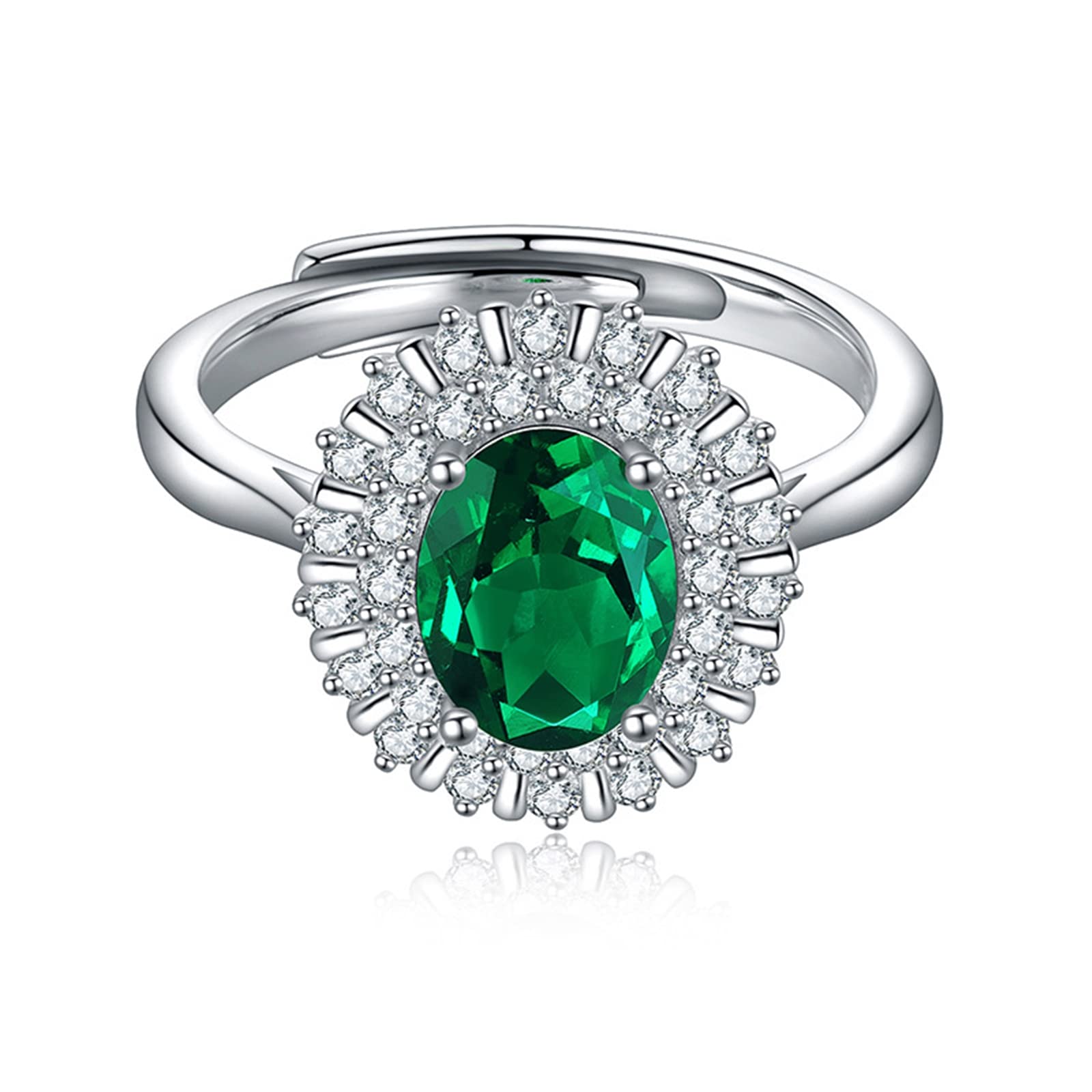 Gualiy Women's Sterling Silver Wedding Band, Engagement Ring with Sunflower Design & 1ct Created Emerald – Size 5.5-11 | Perfect for Bridal Jewelry, Anniversary Gifts & Special Occasions