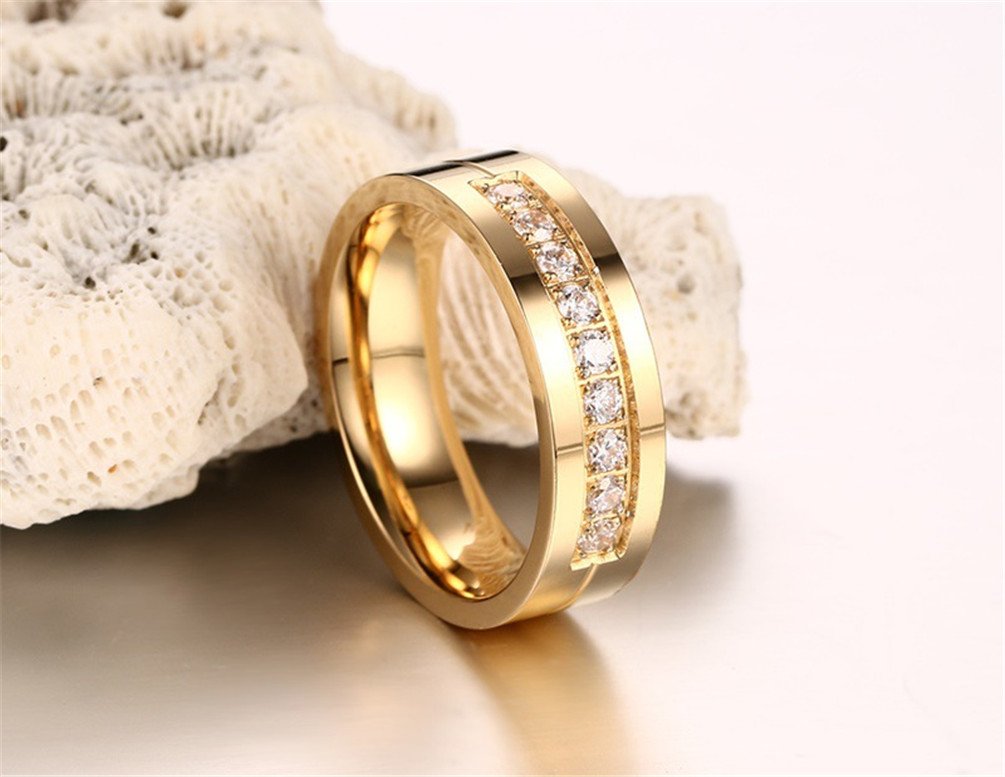 High Polished Titanium Cubic Zirconia Engagement Rings & Wedding Bands - 6mm Gold, Silver, Rose Gold - Perfect for Proposals, Anniversaries & Bridal Jewelry
