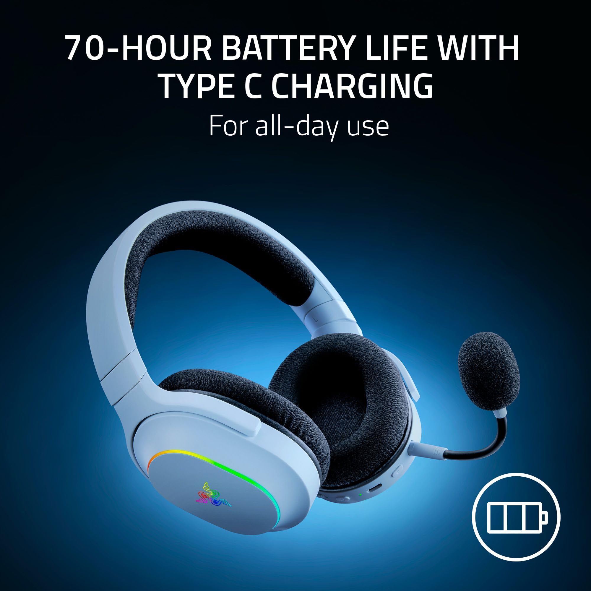 Razer Barracuda X Chroma Wireless Gaming Headset - 2.4GHz & Bluetooth Dual Mode, Lightweight Design with Chroma RGB Lighting, 40mm Drivers & Cardioid Mic, 70-Hour Battery Life - Compatible with PC, Mac, PS5, Nintendo Switch & Smartphones (White) - Perfect for Competitive Gaming, Streaming & Online Meetings