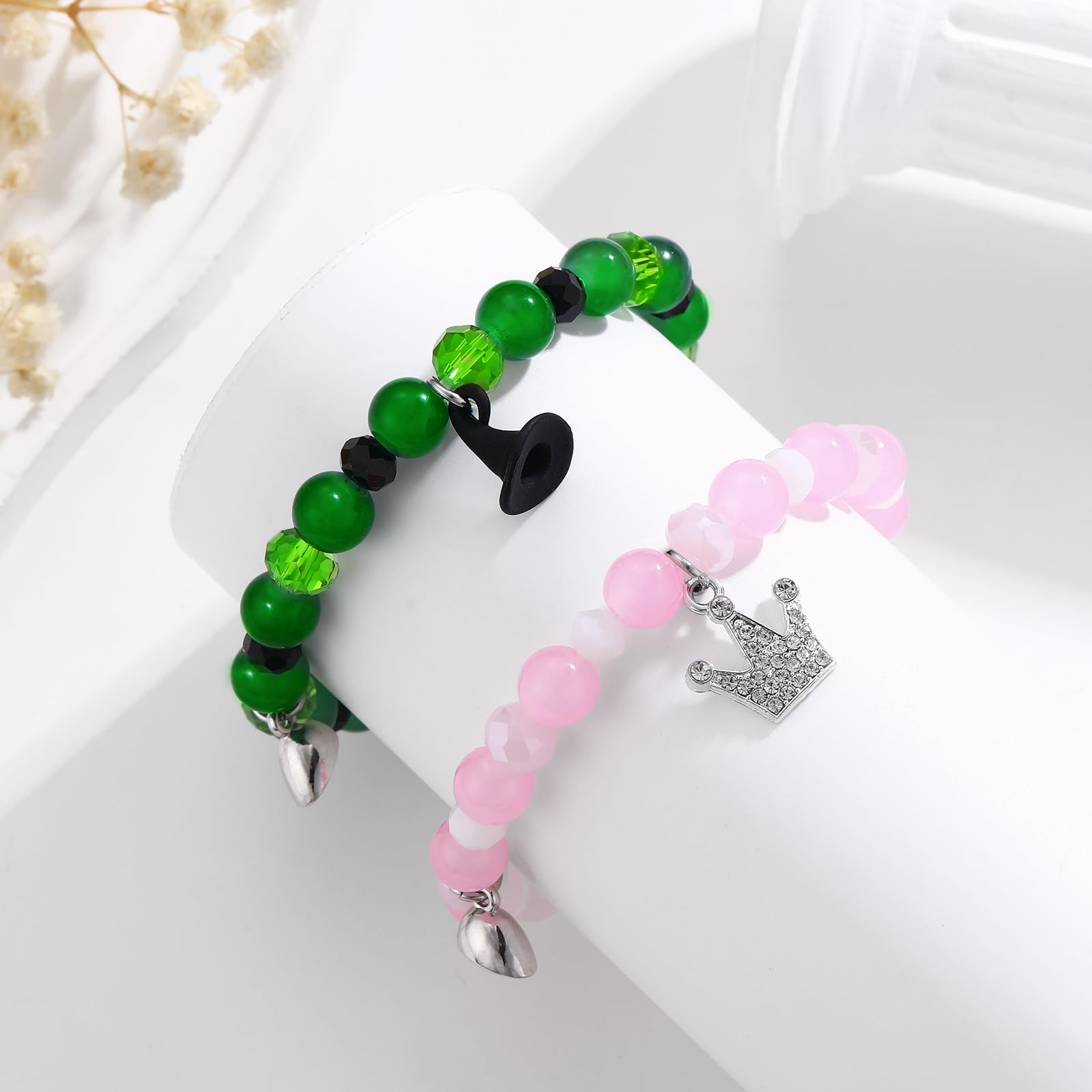 Korotho Elphaba Galinda Friendship Matching Bracelets - Natural Stone Hat-Crown Best Friend BFF Jewelry Set for Christmas, Valentine's Day Gifts | Movie Merch for Fans, Friends Party Decorations | Perfect for Couples, BFFs and Special Occasions
