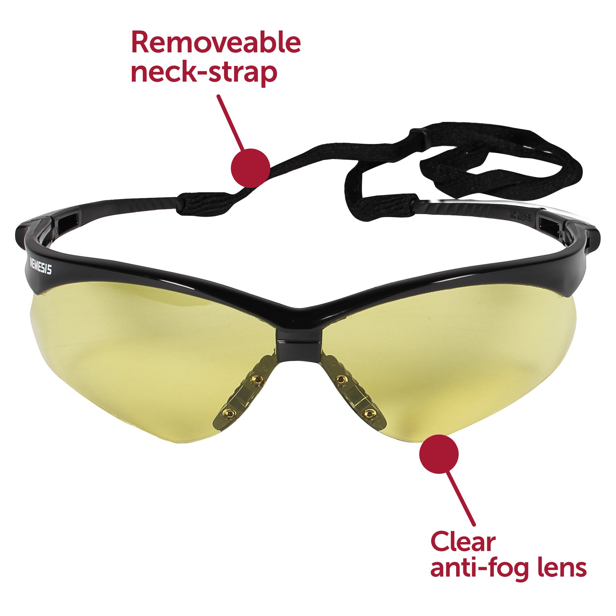 KleenGuard V30 Nemesis Safety Glasses (22476) - Anti-Fog Amber Lens, Black Frame, 12 Pairs/Case - Ideal for Construction, Lab Work & Industrial Safety Protection
