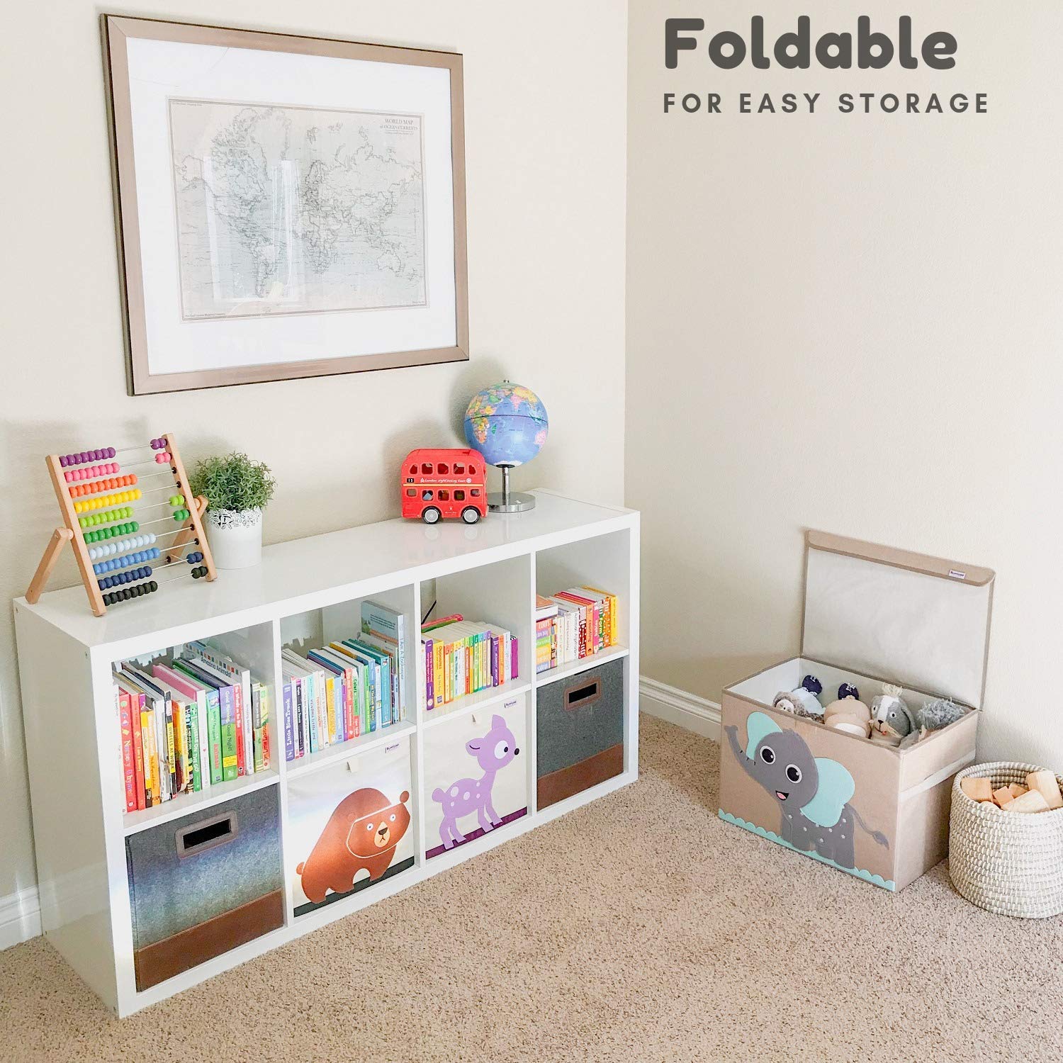 Hurricane Tots Large Toy Storage Bin - Collapsible Canvas Fabric Toy Chest with Flip-Top Lid for Kids, Boys & Girls - Gray Nursery Organizer for Baby & Toddler Toys - Perfect for Playroom, Bedroom & Daycare Organization