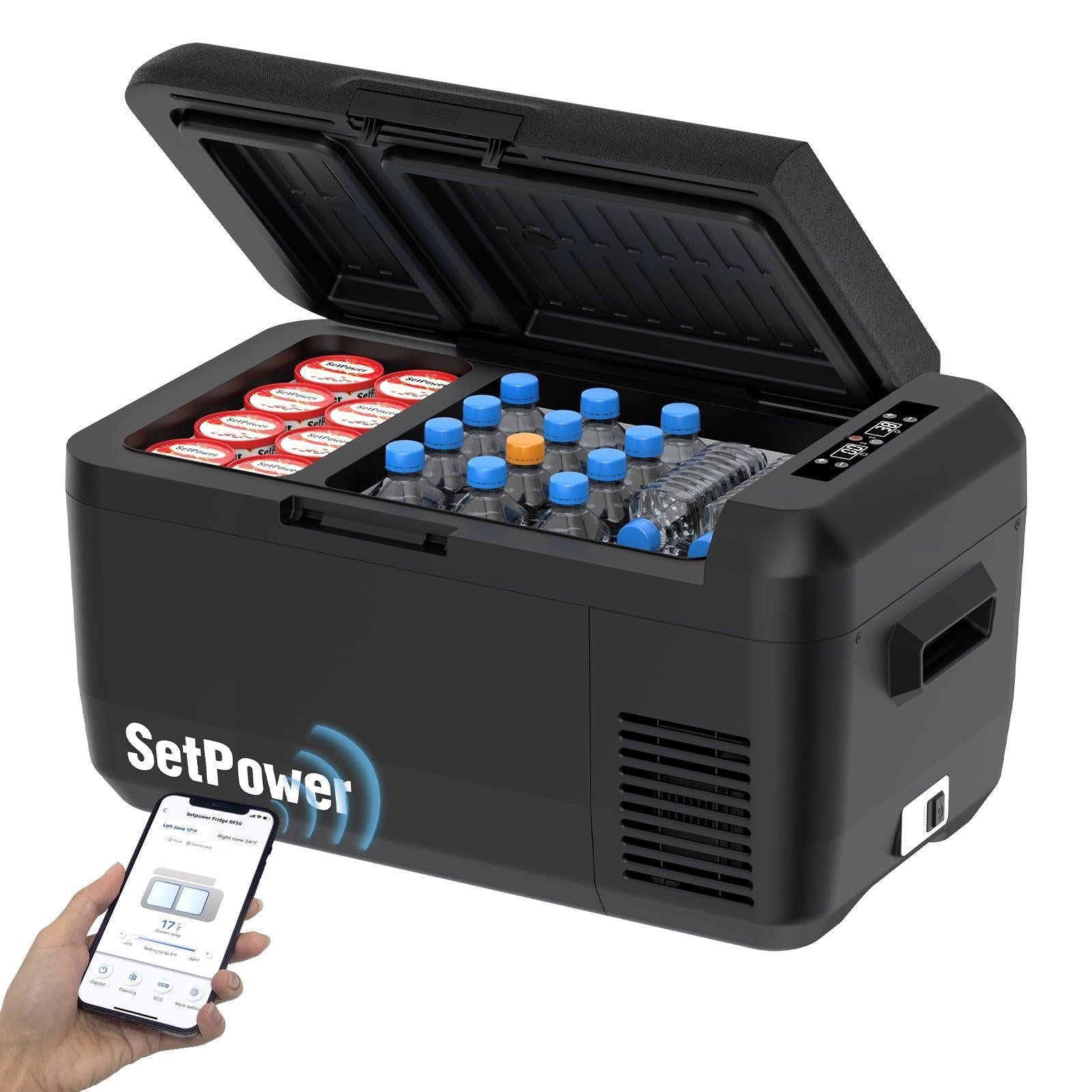 Setpower PT30 32Qt 12V Car Refrigerator Freezer with Dual Zone - Portable Mini Fridge for Camping, Road Trips & Outdoor Adventures