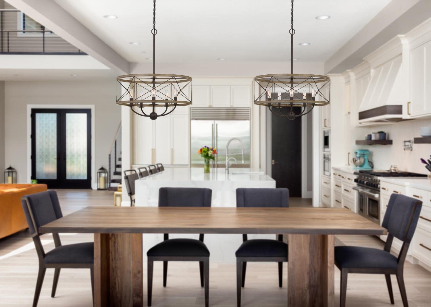 Cal Lighting FX-3685-5 Modica Collection 5-Light Bronze Pendant Chandelier - 27.5x22x22 Inches, Distressed Ivory & Iron Finish - Perfect for Dining Room, Kitchen Island or Entryway Lighting