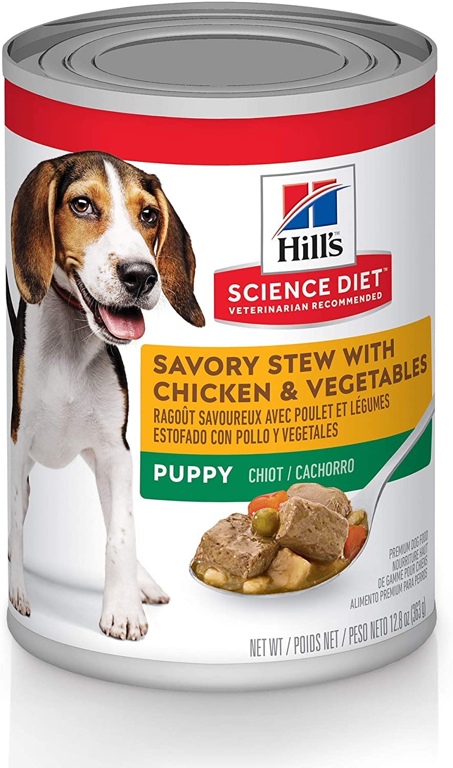Hill's Science Diet Puppy Premium Nutrition Wet Dog Food - Chicken & Vegetables Stew in 12.8 oz Cans (Pack of 12) | High-Protein Puppy Food for Growth & Development | Perfect for Weaning Puppies & Small Breed Dogs
