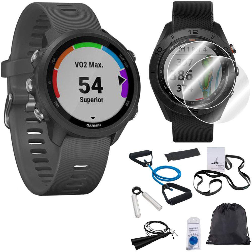 Garmin Forerunner 245 GPS Running Watch with Heart Rate Monitor - Slate Gray | 7-Piece Fitness Accessories Bundle | Perfect for Marathon Training & Outdoor Workouts