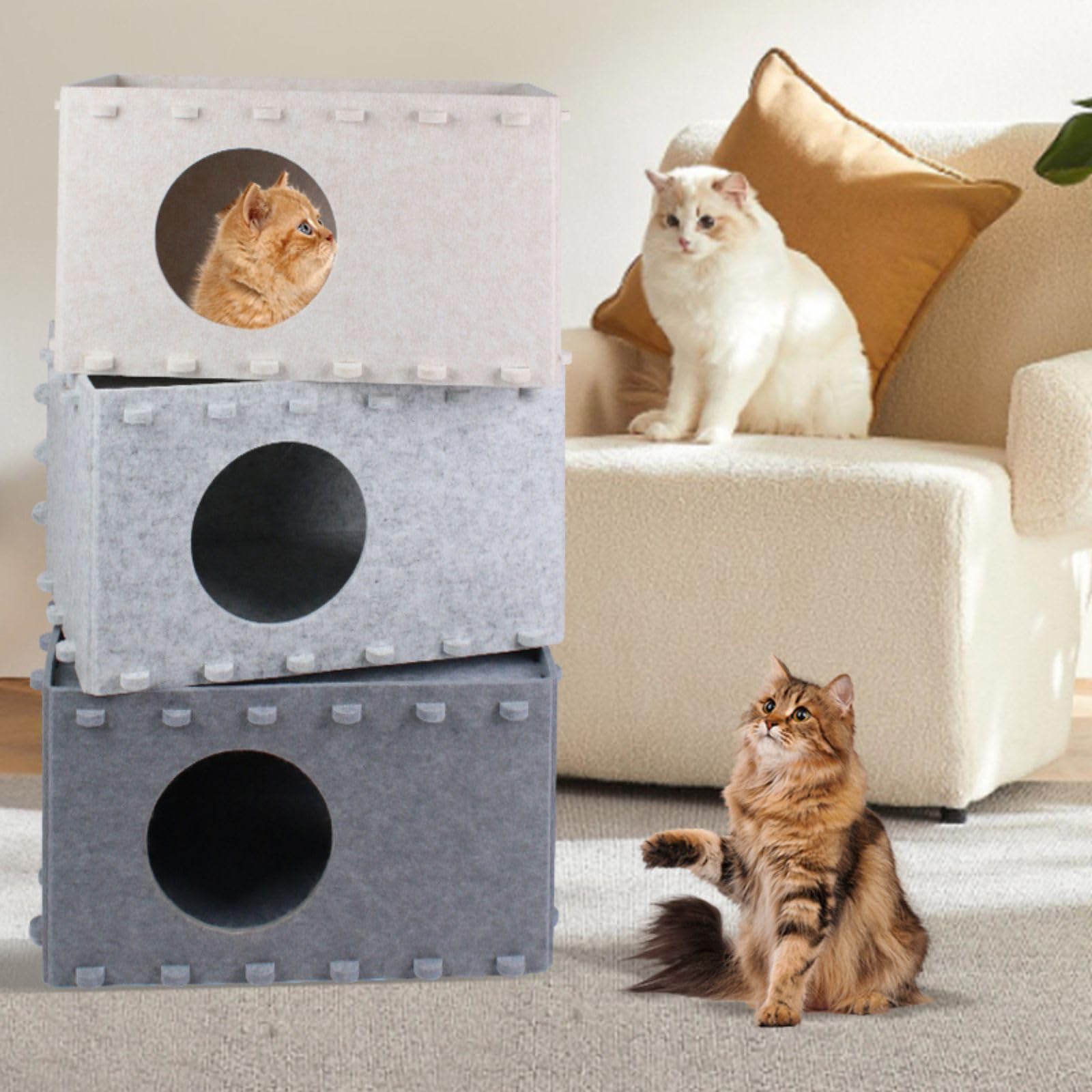 Premium Cat Bed for Indoor Cats - Large & Multi-Cat Cave House with Scratch-Resistant Design - 22x14.2x12 Inch Gray Pet Hideaway for Cozy Napping & Play - Perfect for Living Rooms, Bedrooms & Pet-Friendly Spaces