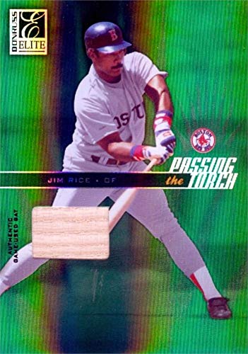 Jim Rice Autographed Player Used Bat Patch Baseball Card - Boston Red Sox 2004 Donruss Elite Passing the Torch Green Refractor #PT15 Limited Edition 135/200 - Perfect for Sports Memorabilia Collectors and Red Sox Fans Display