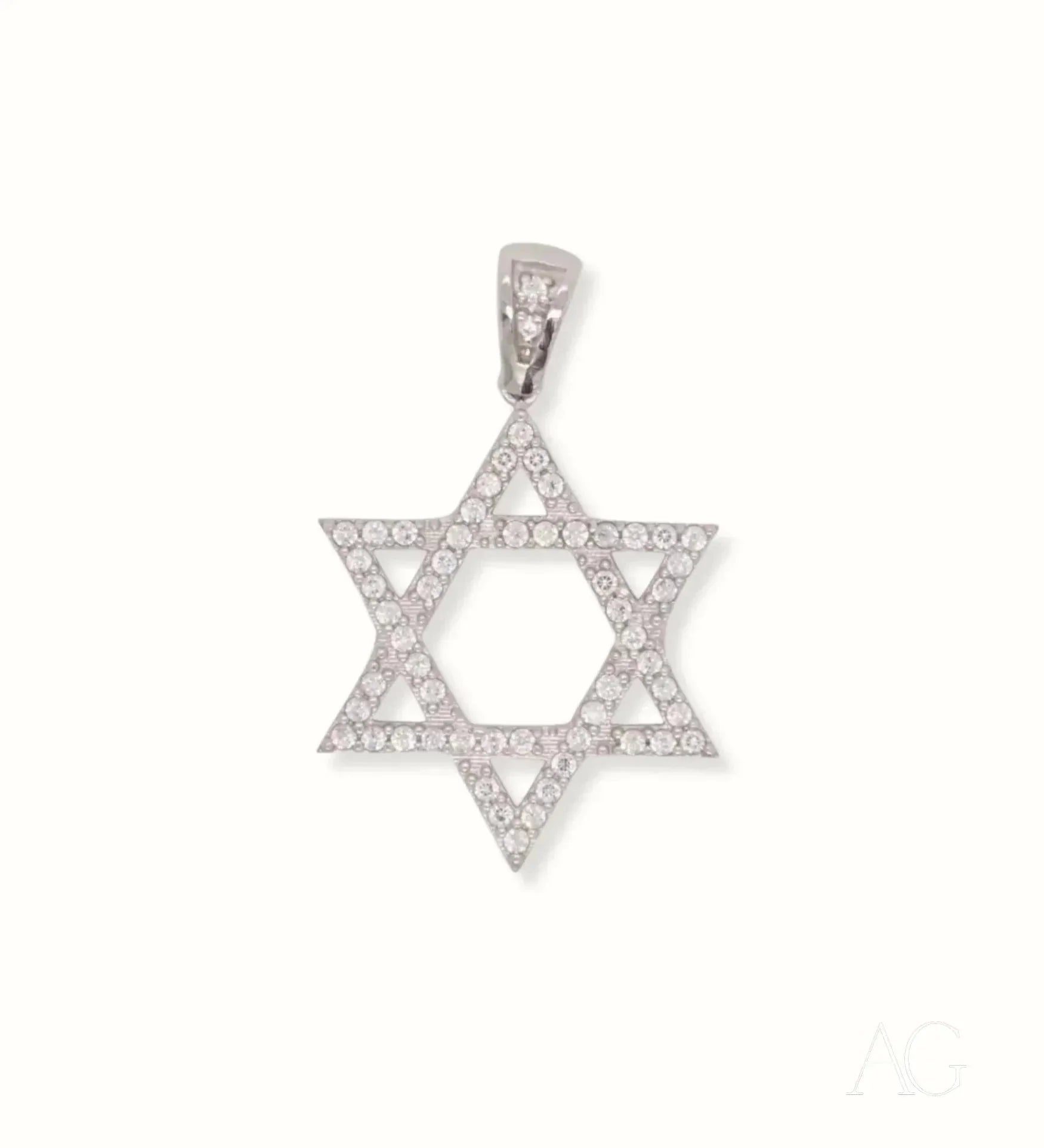 18K White Gold Star of David Pendant with Cubic Zirconia - Elegant Jewish Jewelry for Hanukkah, Bar Mitzvah & Special Occasions