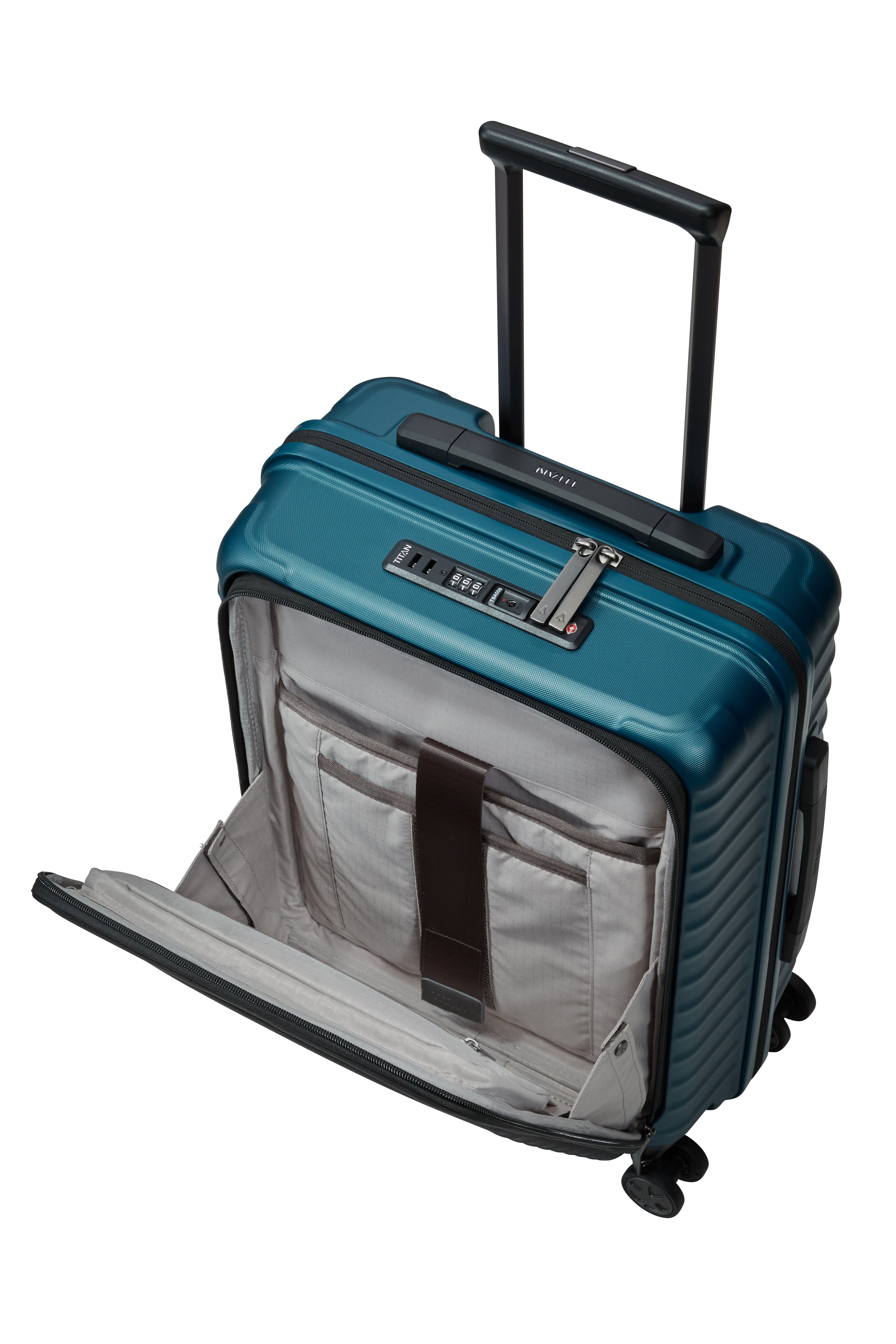 Titan LITRON Trolley S Carry On Luggage with Front Pocket - Lightweight Spinner Suitcase for Air Travel, Business Trips & Weekend Getaways