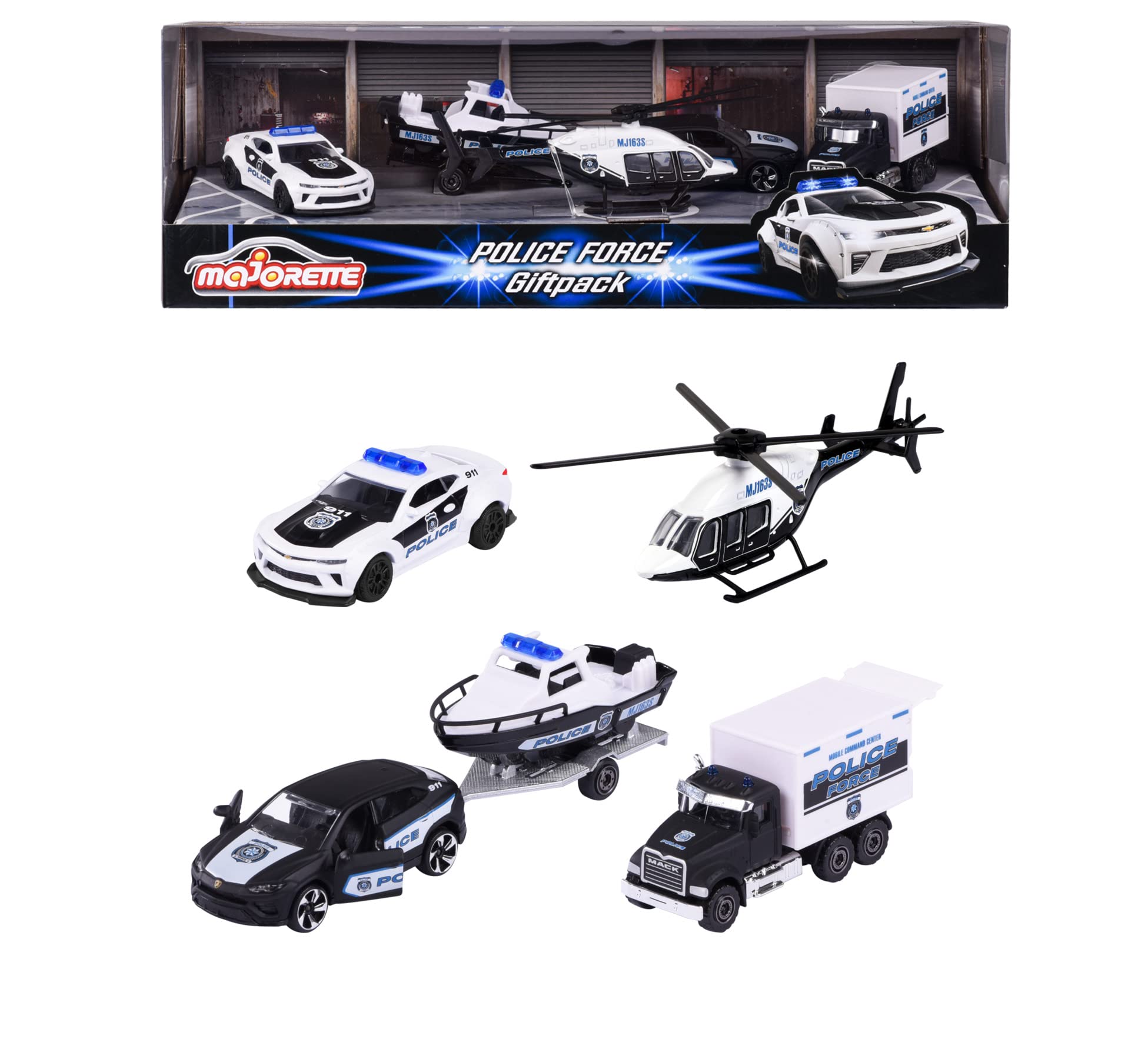 Majorette 212053188 4-Pack Metal Police Vehicle Toy Set - Die-Cast Police Cars Gift Box for Kids & Collectors | Perfect for Playtime, Birthday Gifts & Display Collections