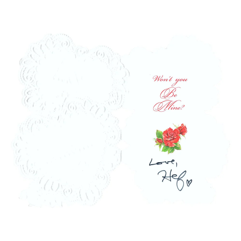 Hugh Hefner Signed Valentine's Day Card with BAS COA Certificate - Authentic Playboy Founder Autograph Collectible for Valentine's Gifts, Memorabilia & Celebrity Collectors
