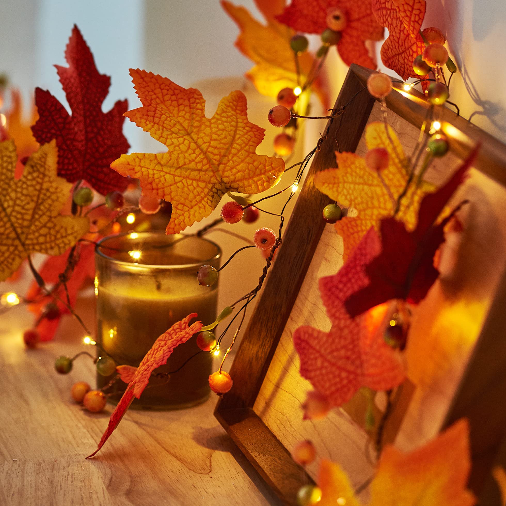Fall Fairy Lights - Battery Operated Maple Garland for Thanksgiving & Indoor Decor