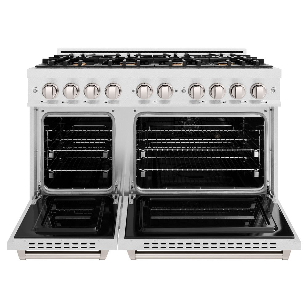 ZLINE 48-Inch 6.7 cu. ft. Classic Double Oven Gas Range - Satin Stainless Steel with 8 Brass Burners (CGRS BR 48) | Professional Kitchen Appliance for Home Chefs & Baking Enthusiasts