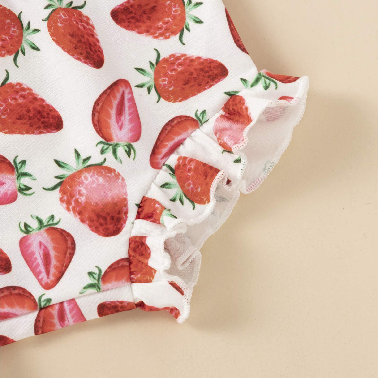 Adorable Baby Girls Summer Outfits - Ruffle Sleeve Fruit Floral Romper with Matching Shorts & Headband Set | Cute Playtime & Photo Shoot Outfits for Toddlers
