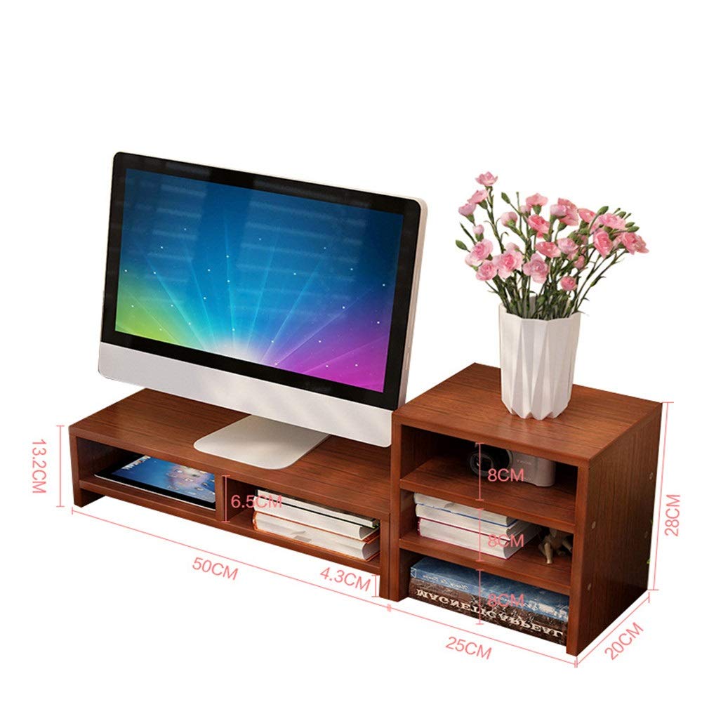 Brown Wooden Desktop Bookcase Monitor Stand with Storage Shelf - Office Desk Organizer for Books, Laptop Riser, and Home Office Accessories - Perfect for Workspace Organization and Small Space Storage