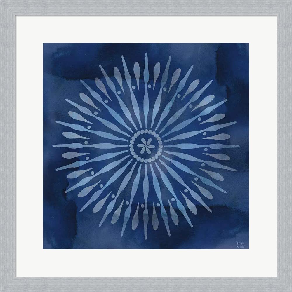Indigo Splash III by Dina June - 19x19 Inch Framed Art Print with Slim Silver Frame - Modern Abstract Wall Decor for Living Room, Bedroom & Office