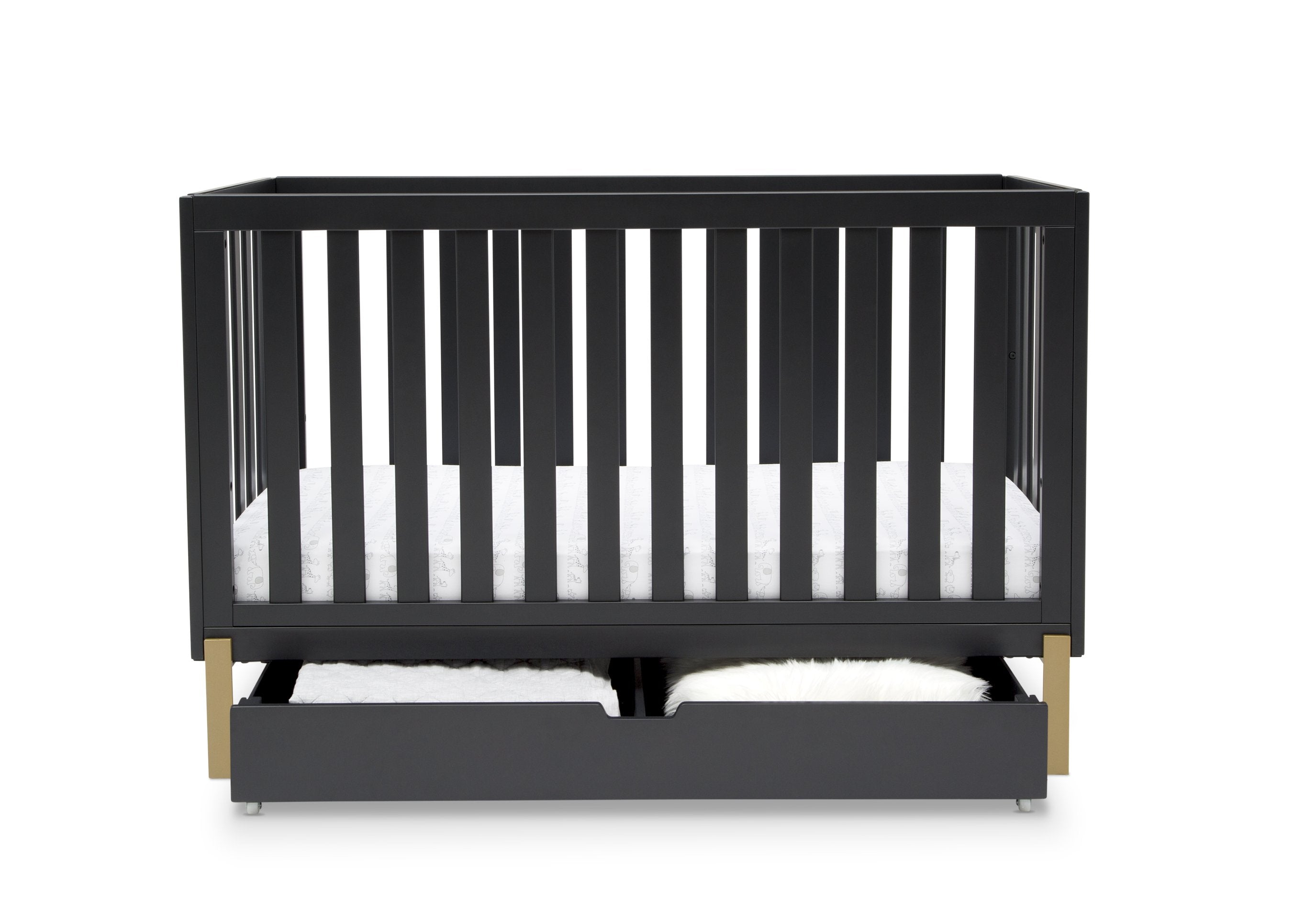 Hendrix 4-in-1 Convertible Baby Crib with Under Crib Storage Drawer - White Nursery Furniture for Newborn to Toddler Bed - Perfect for Small Spaces & Modern Nurseries