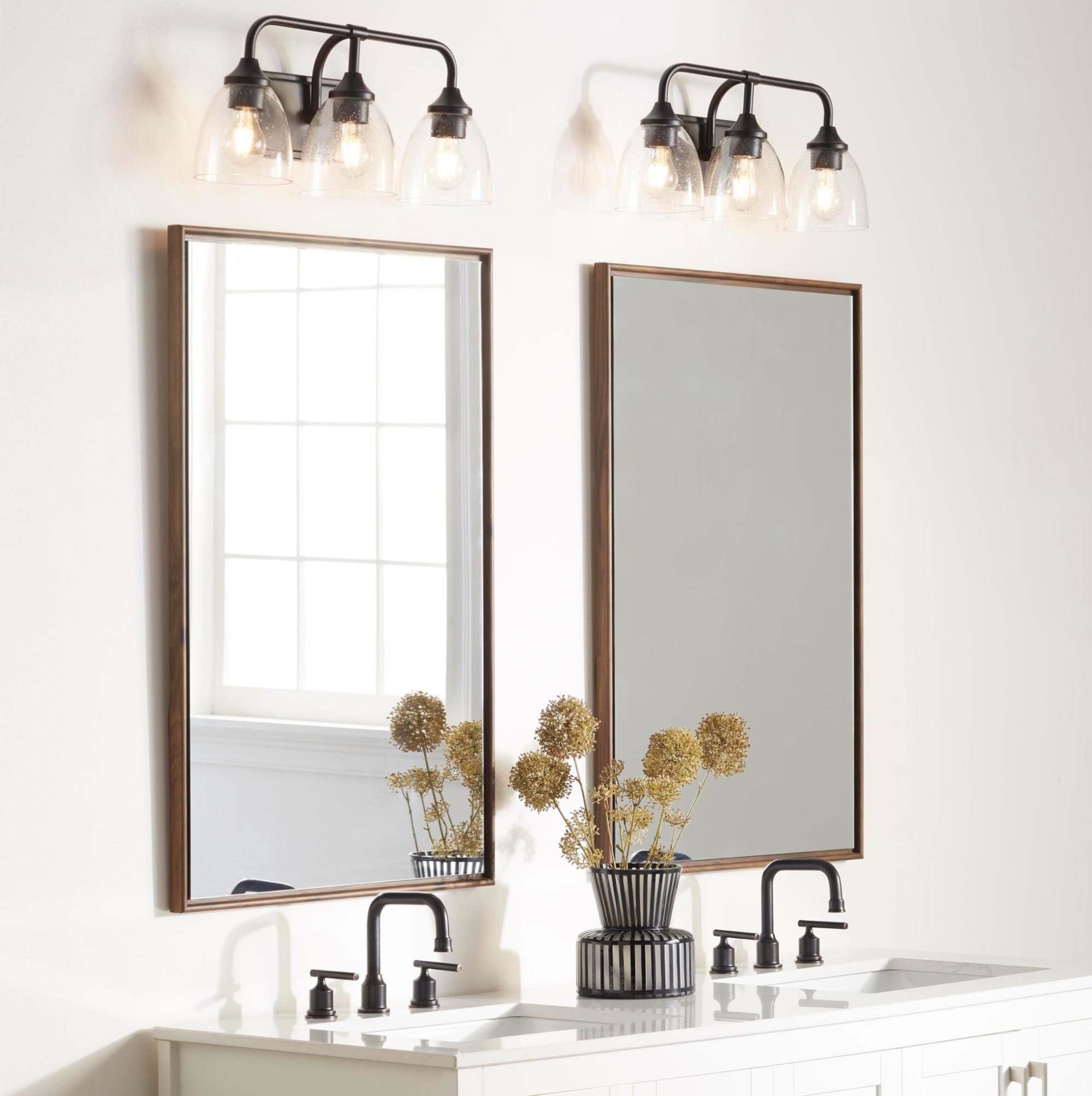 Quorum 5059-3-286 Transitional 3-Light Bathroom Vanity Light Fixture - Bronze/Dark Finish - Enclave Collection - Perfect for Modern Bathroom & Powder Room Lighting
