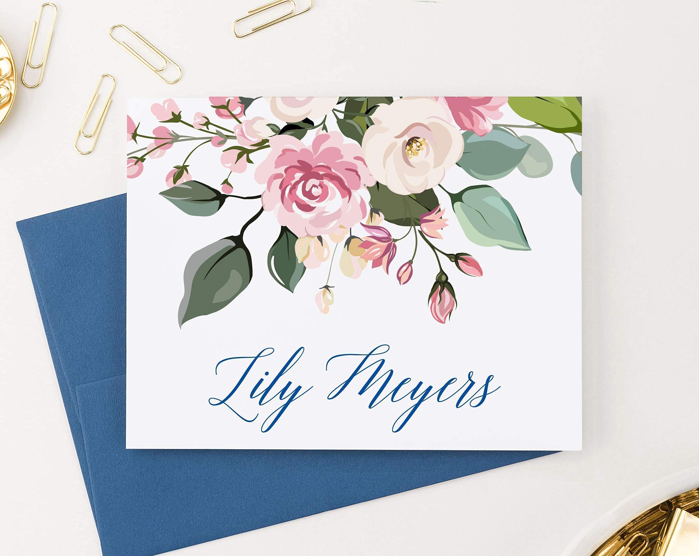 Rustic Personalized Floral Stationery Set with Envelopes - Custom Folded Note Cards for Women, Choose Colors & Quantity - Perfect for Thank You Cards, Wedding Invitations & Handwritten Letters