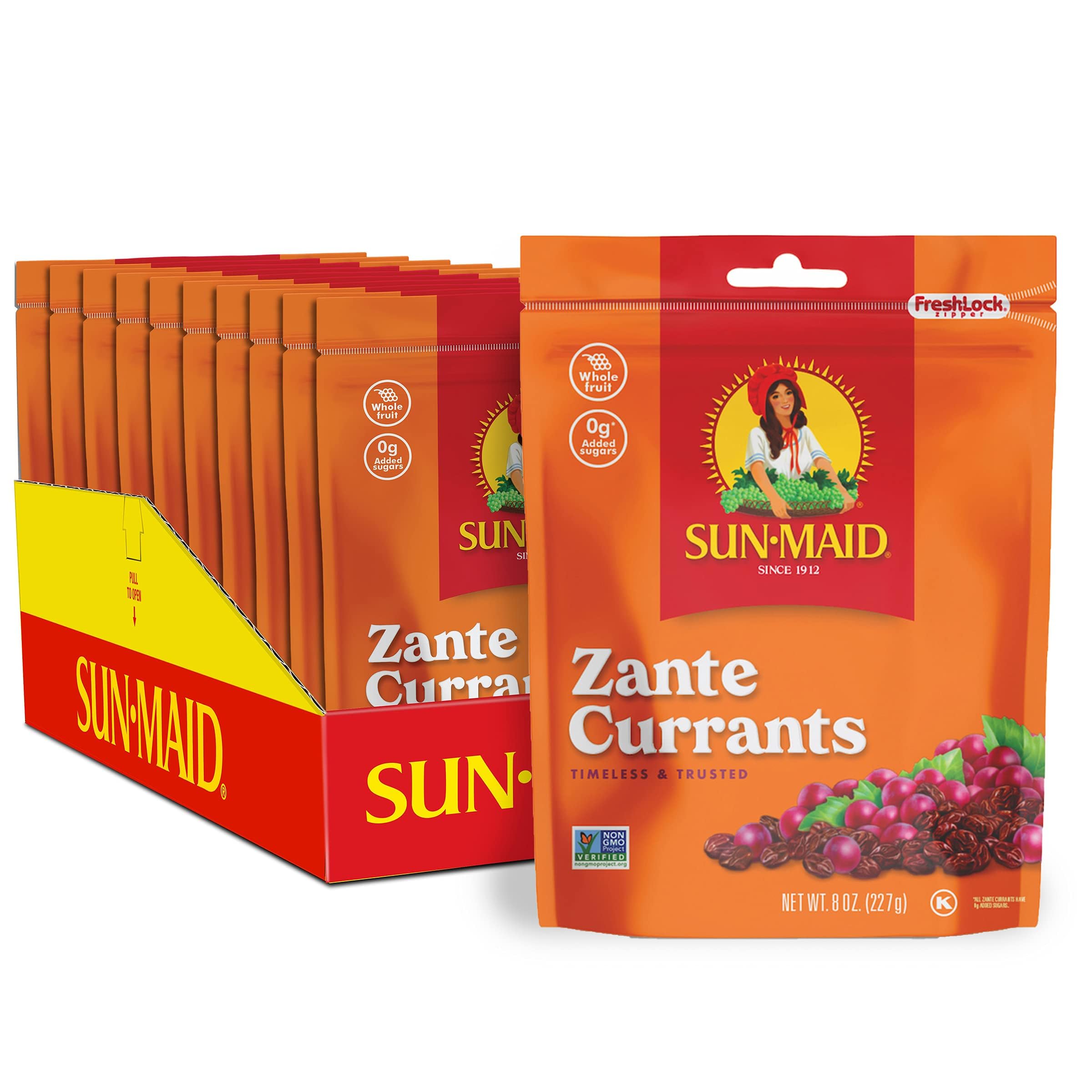 Sun-Maid California Sun-Dried Zante Currants (10 Pack) 8 oz Resealable Bags - All Natural Dried Fruit Snacks for Kids & Adults - Perfect for Lunch Boxes, Baking, Trail Mix & Healthy Snacking