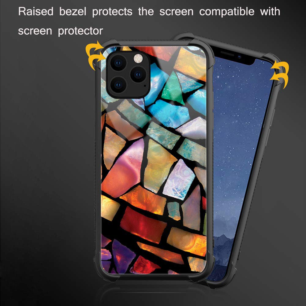 Stained Glass Mosaic iPhone 11 Pro Max Case - Tempered Glass Back & Soft Silicone TPU Shockproof Protective Cover | Perfect for Parties, Festivals & Everyday Use