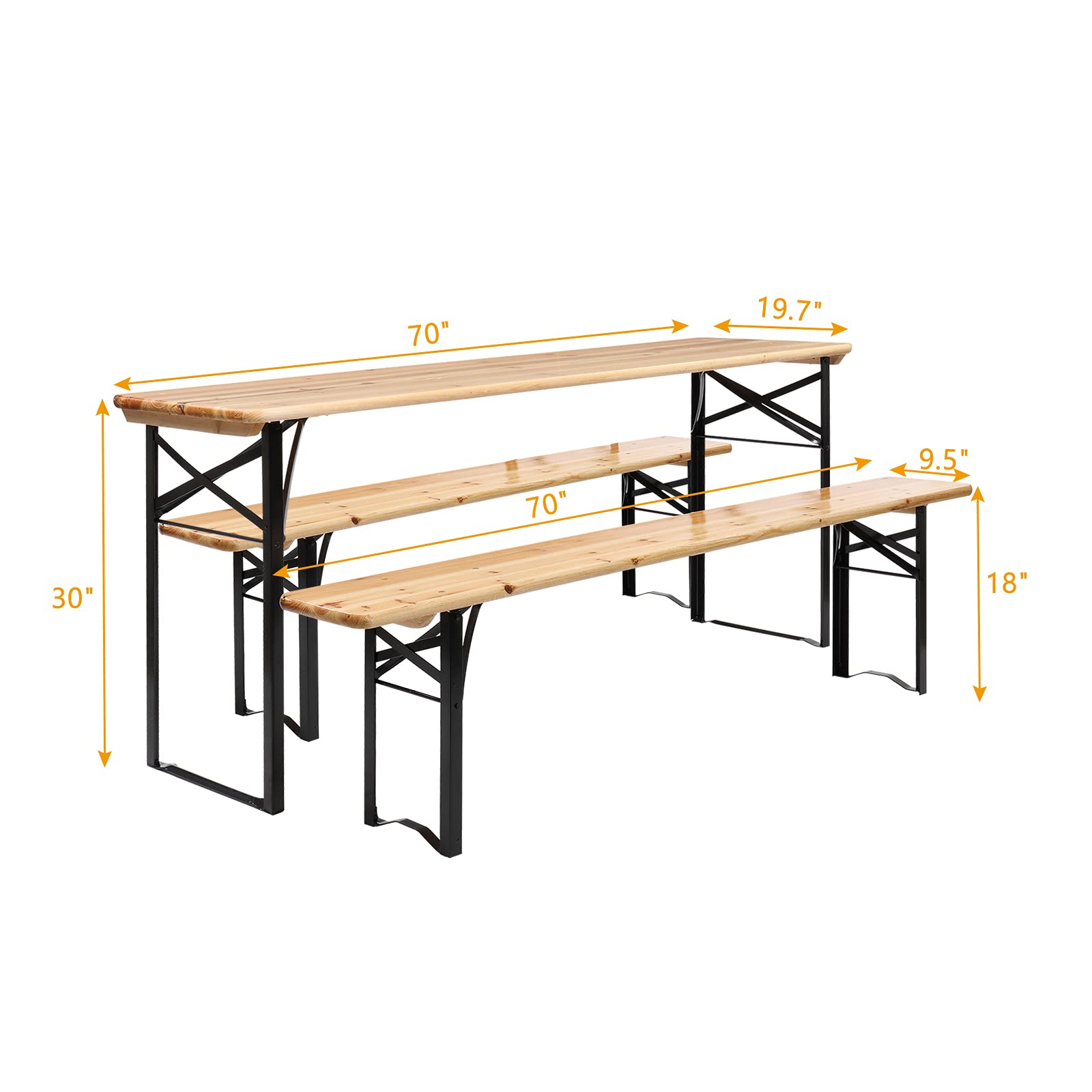 Premium 5.8FT Wooden Folding Picnic Table Set with 2 Benches - Outdoor Camping, Patio, Backyard, Beach Furniture for Parties, BBQs & Family Gatherings - Durable Portable 3-Piece Dining Set (1 Table + 2 Long Benches)