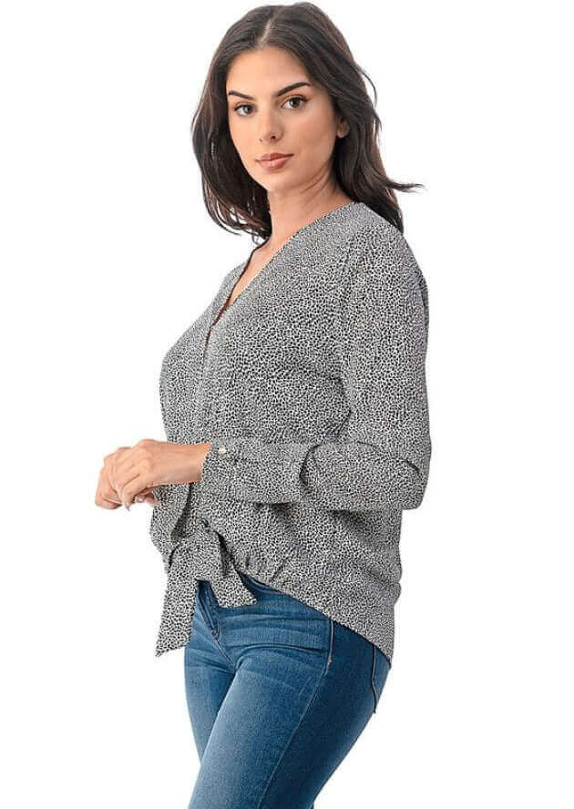 Stylish Micro Animal Print Wrap Top for Women - Final Sale Clearance - Perfect for Casual Outings & Layered Outfits